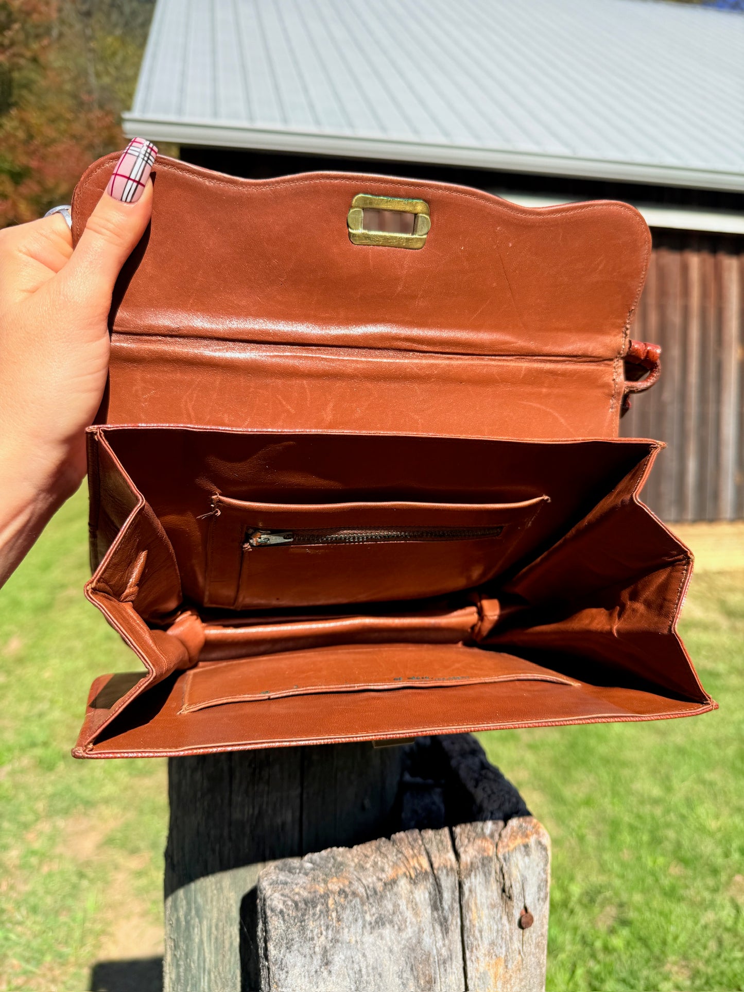 Vintage 1940s Brown Hand-Tooled Floral Leather Handbag