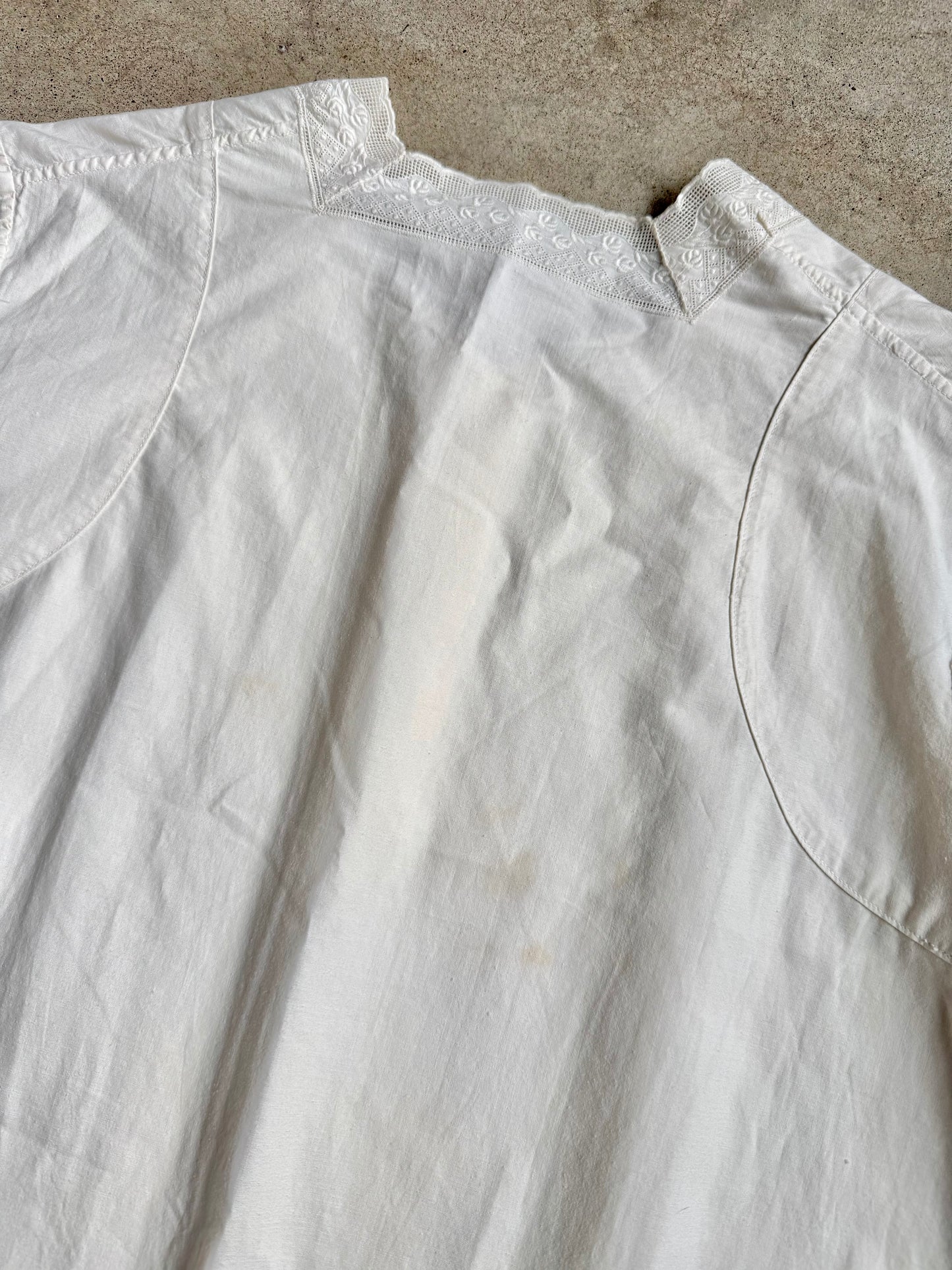 Antique Edwardian Lace Trim 100% Cotton Dress Gown | Medium