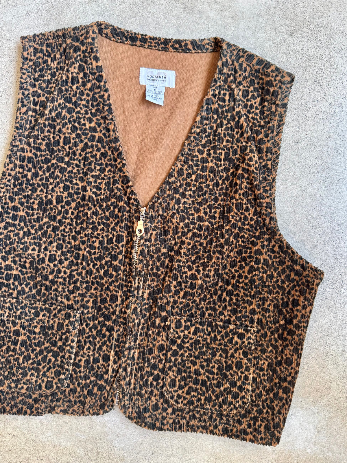 Vintage 1990s Sostanza Cheetah Print Corduroy Vest | Medium