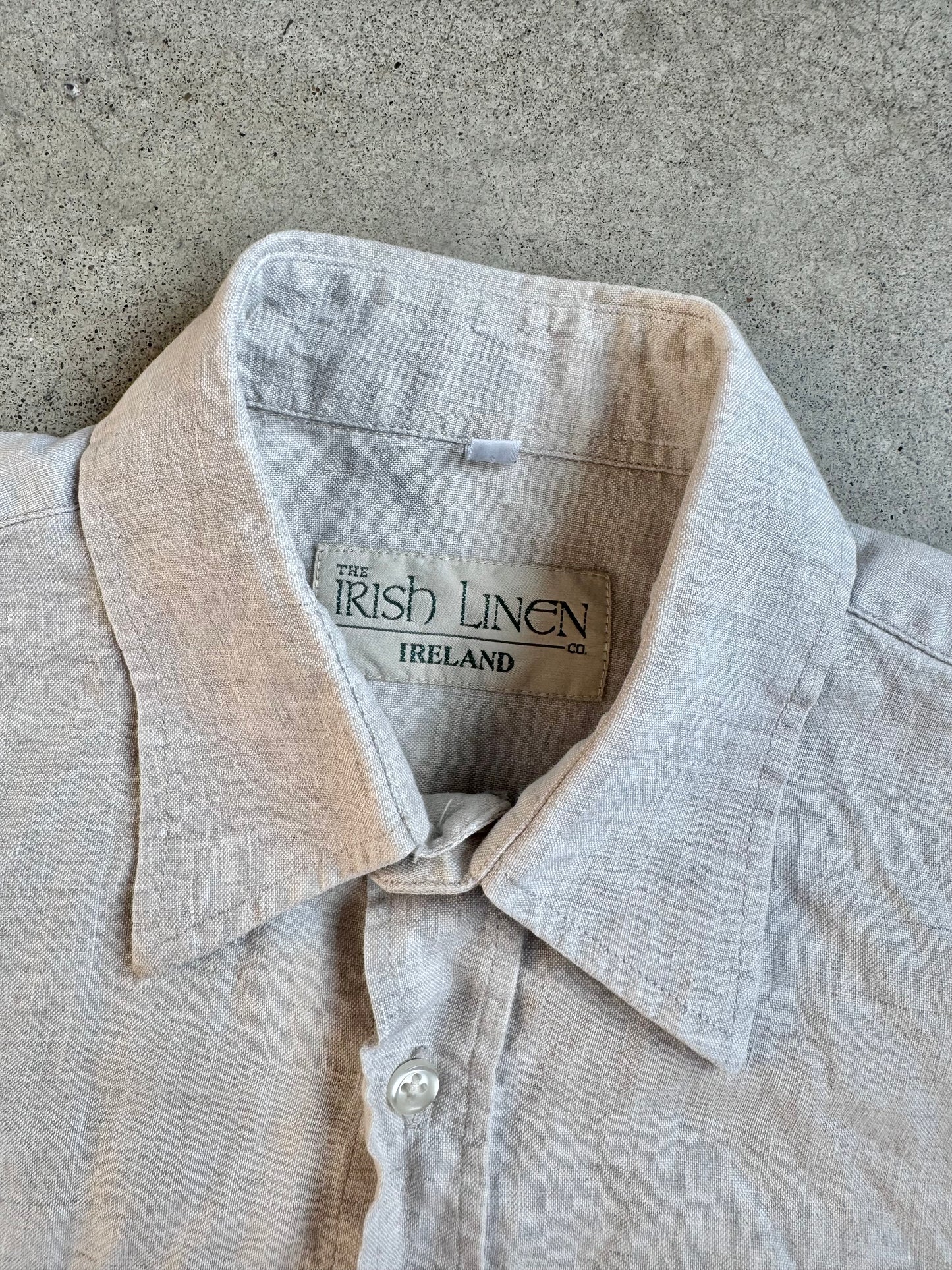 Vintage Irish Linen Co. Beige Button-Up Shirt | Small