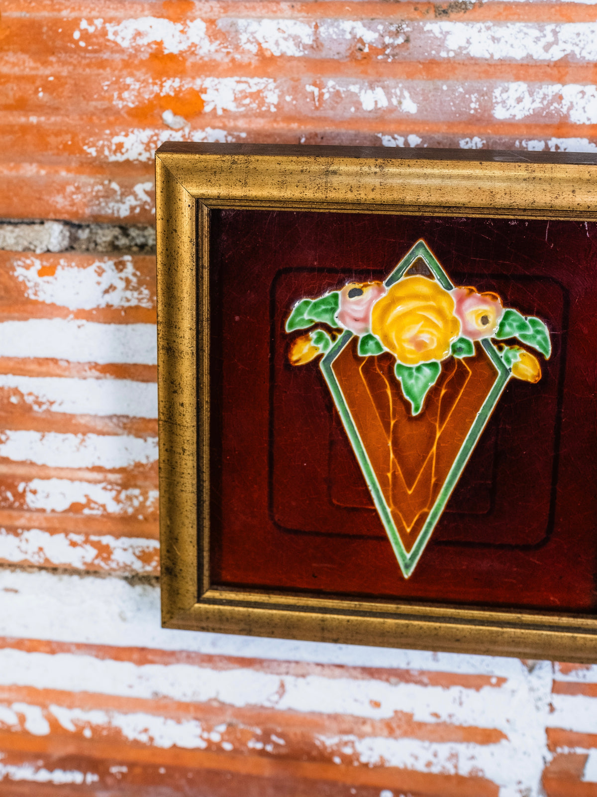 Antique Framed H&R Johnson Art Nouveau Majolica Tile