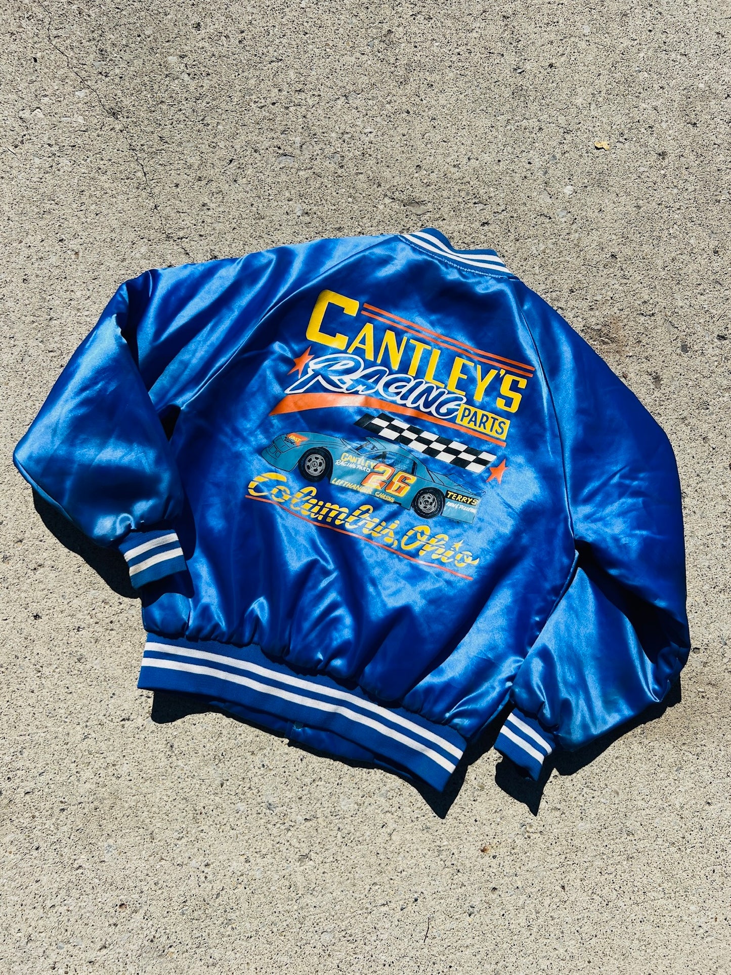 Vintage Cantley’s Racing Columbus Blue Satin Bomber Jacket | Medium