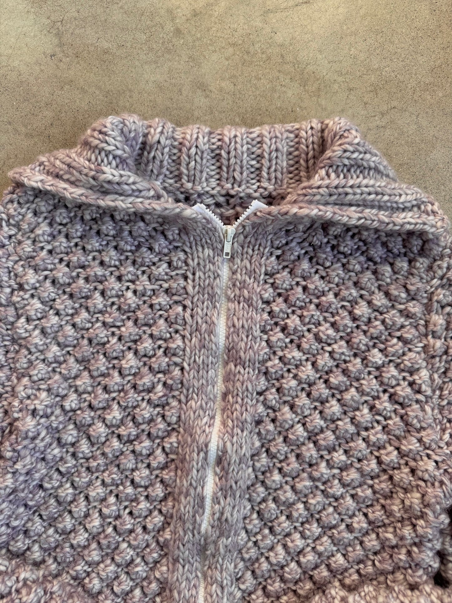 Vintage 1980s Handmade Purple Chunky Knit Zip-Up Sweater Jacket | Medium
