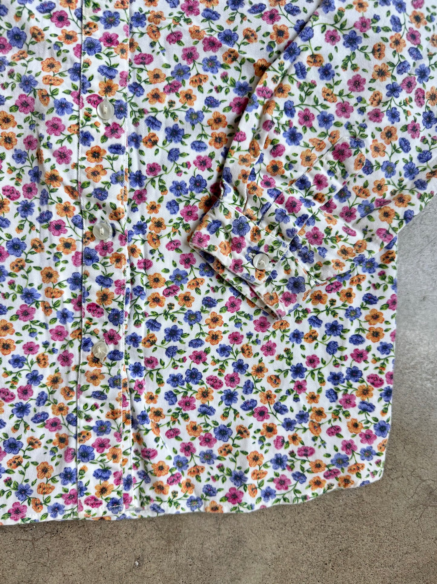 Vintage 1990s Basic Equipment Denim Collar Floral Printed Shirt | XS/S