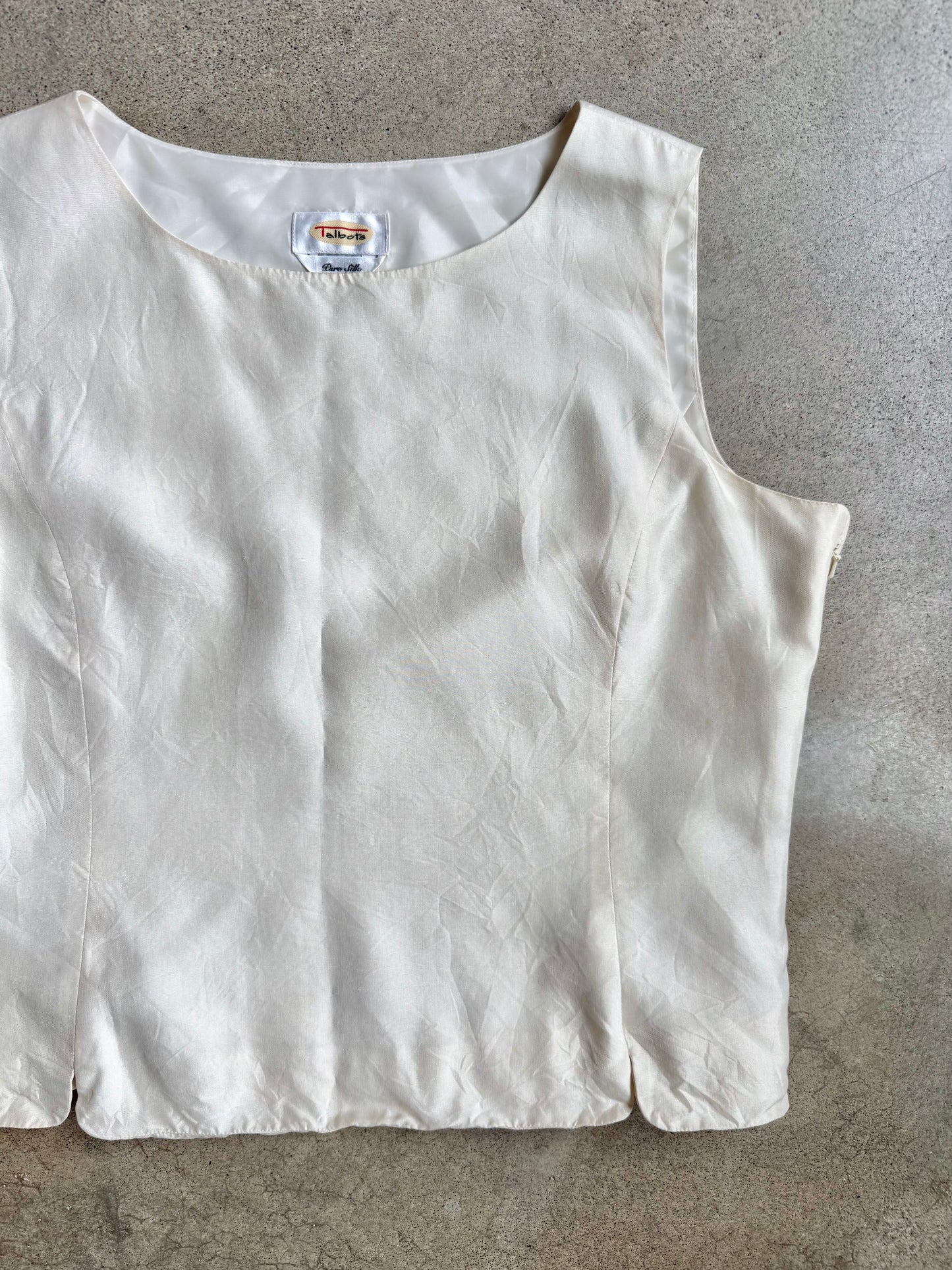 Vintage 1990s Talbots Cream Silk Shell Tank Top | XL