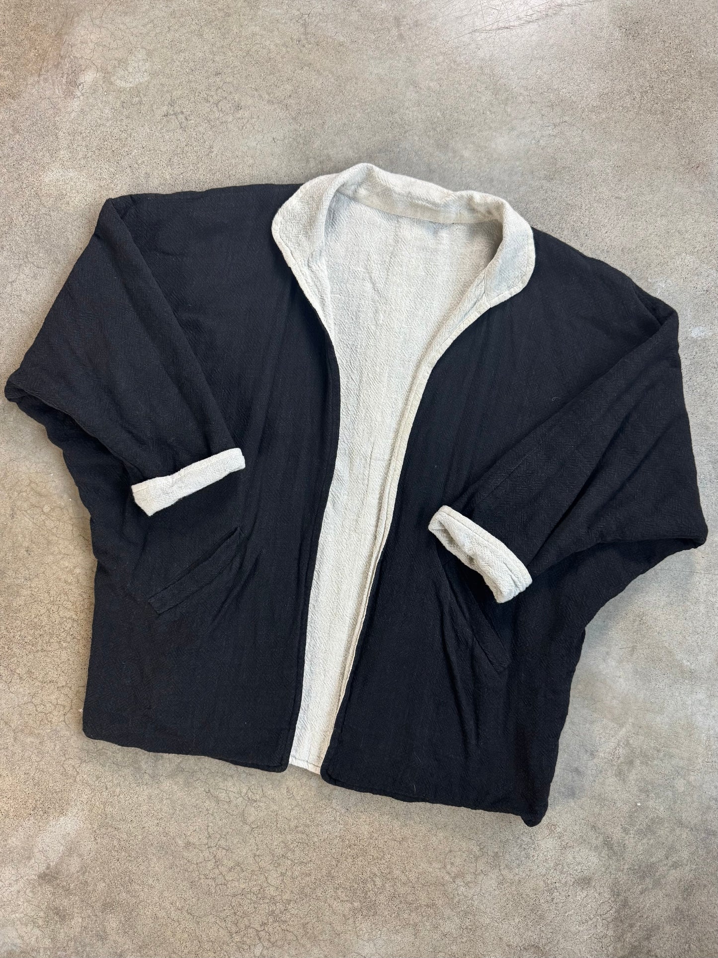 Vintage 1980s Sangam Imports Reversible Cream & Black Cotton Jacket | M/L