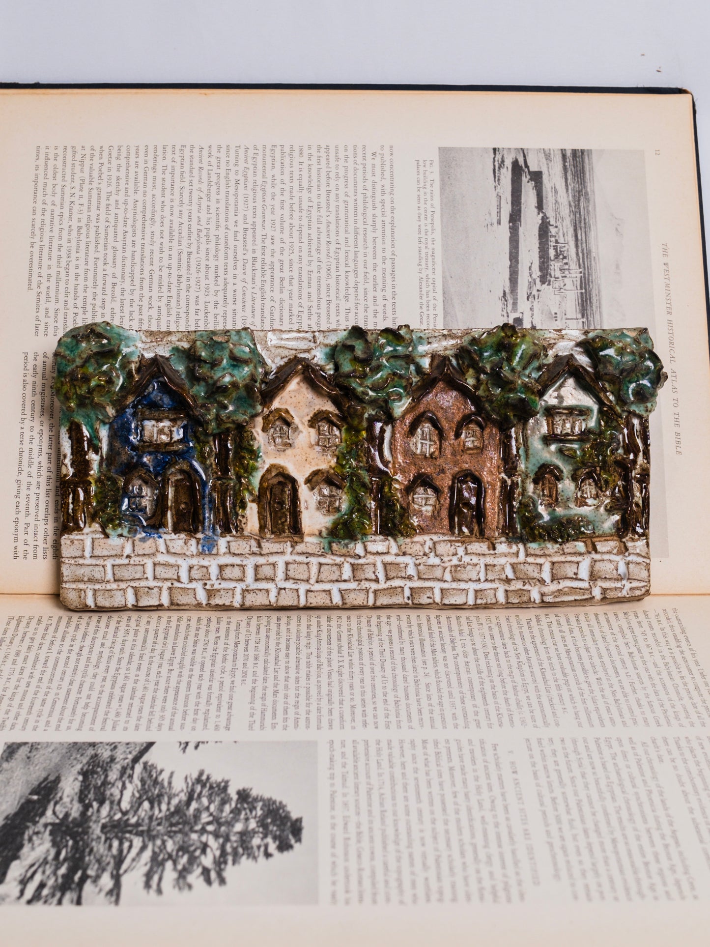 Vintage 1970s Glazed Ceramic 3D Stoneware "Town Houses" Wall Art
