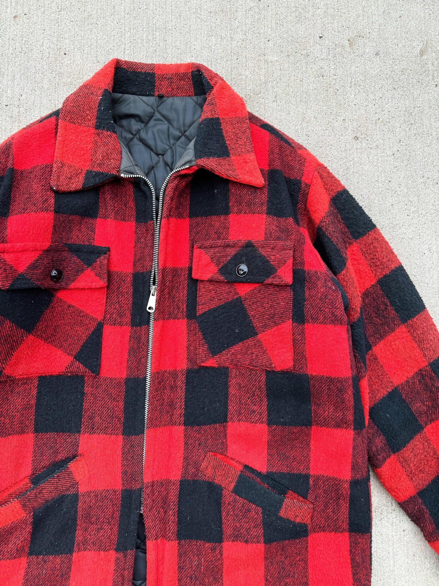 Vintage Red Buffalo Plaid Wool Coat