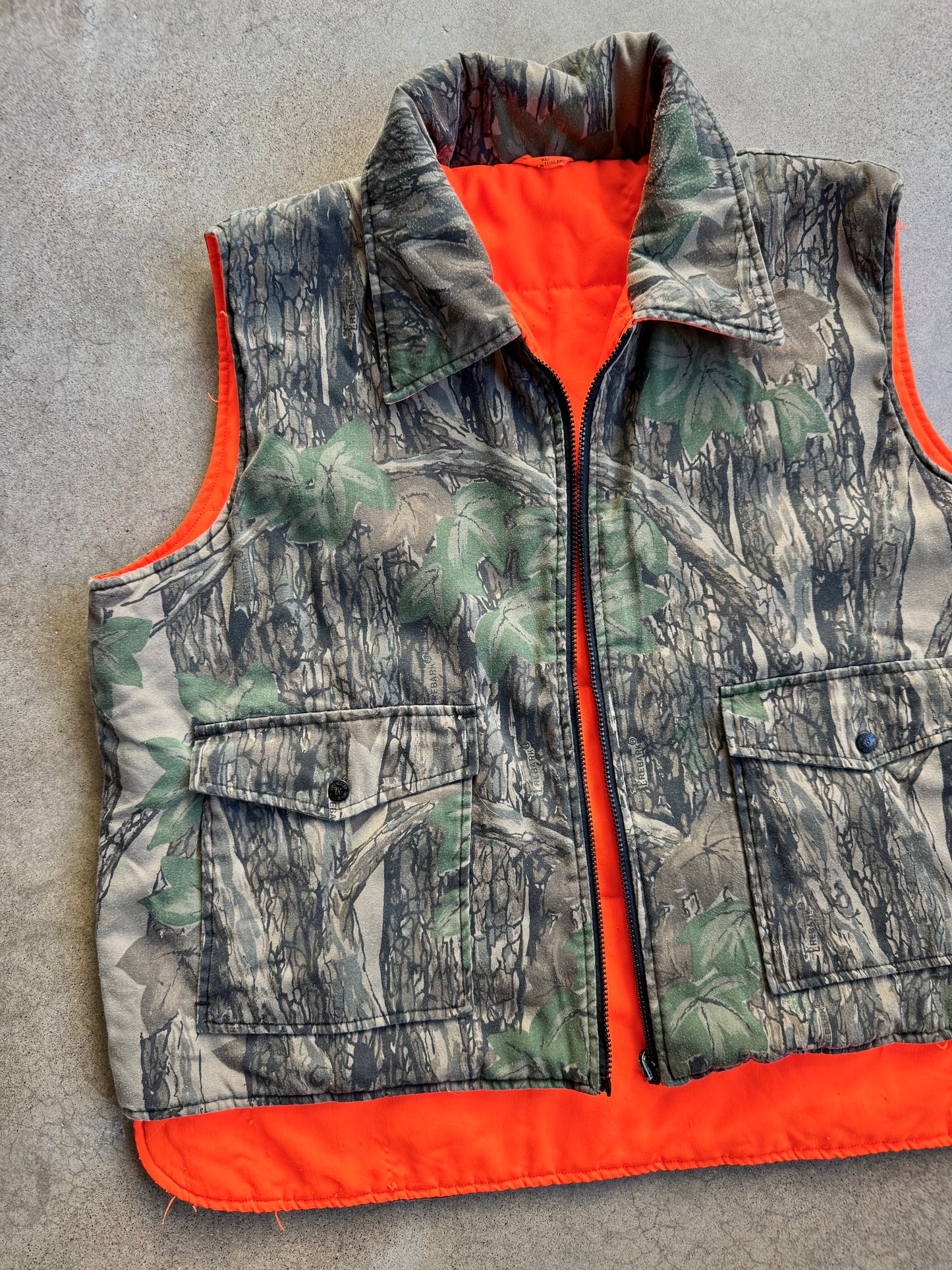 Vintage 1980s Winchester Reversible Conceal Orange Trebark Camo Hunting Vest | XL