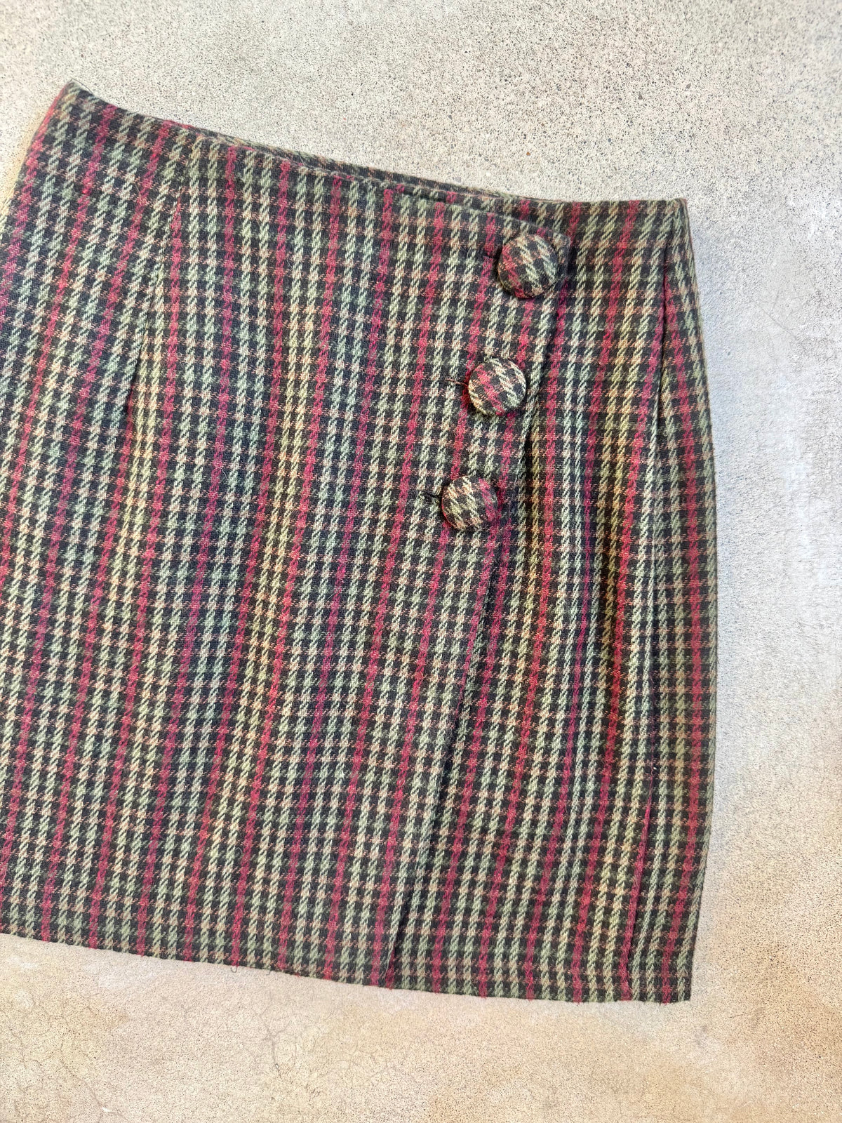 Vintage 1990s Tracy Evans Plaid Wool-Blend Mini Wrap Skirt | Waist 25”