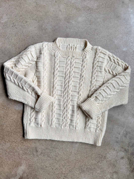 Vintage Hand-Knit Cream Cable Knit Sweater | Large