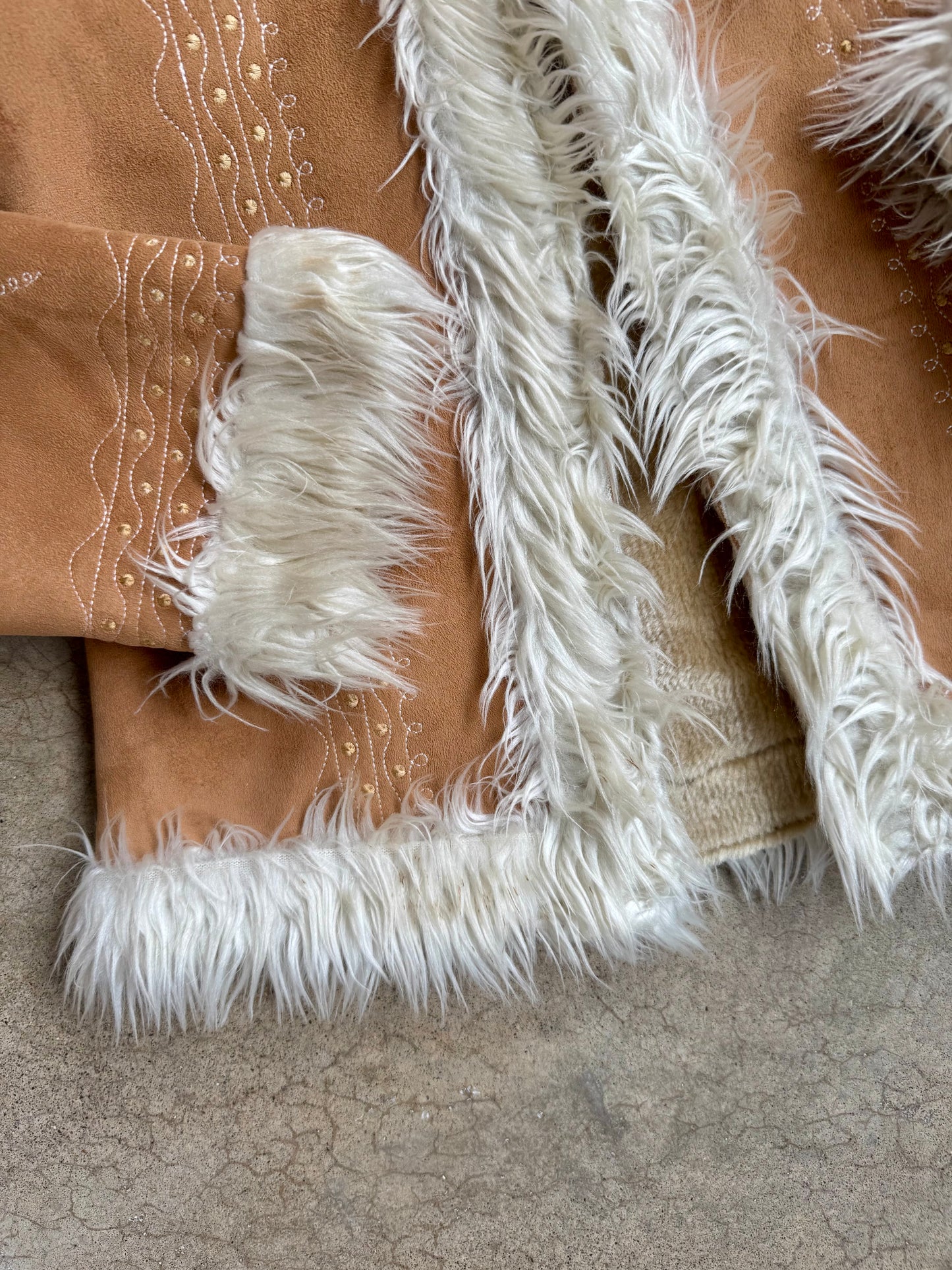 Vintage 1990s Bacci Faux Suede Embroidered Penny Lane Style Jacket | Medium