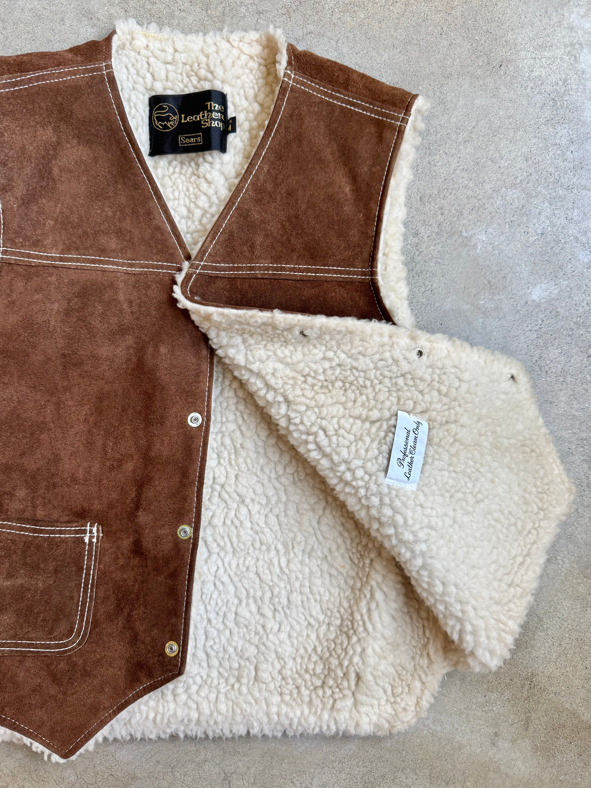 Vintage 1970s Sears “The Leather Shop” Brown Suede Sherpa Lined Vest | Medium