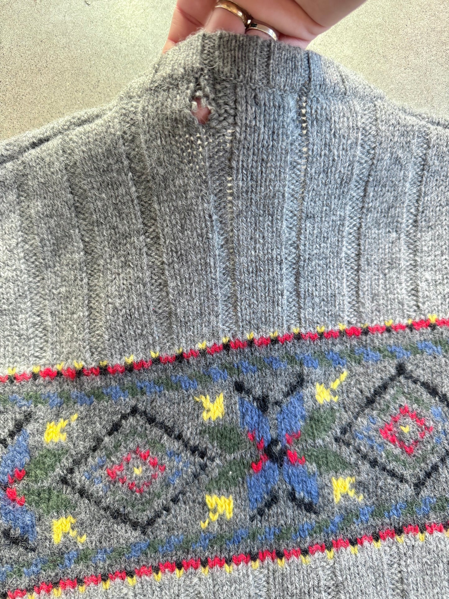 Vintage 1990s Eddie Bauer Grey Nordic Pattern Wool Sweater | Medium