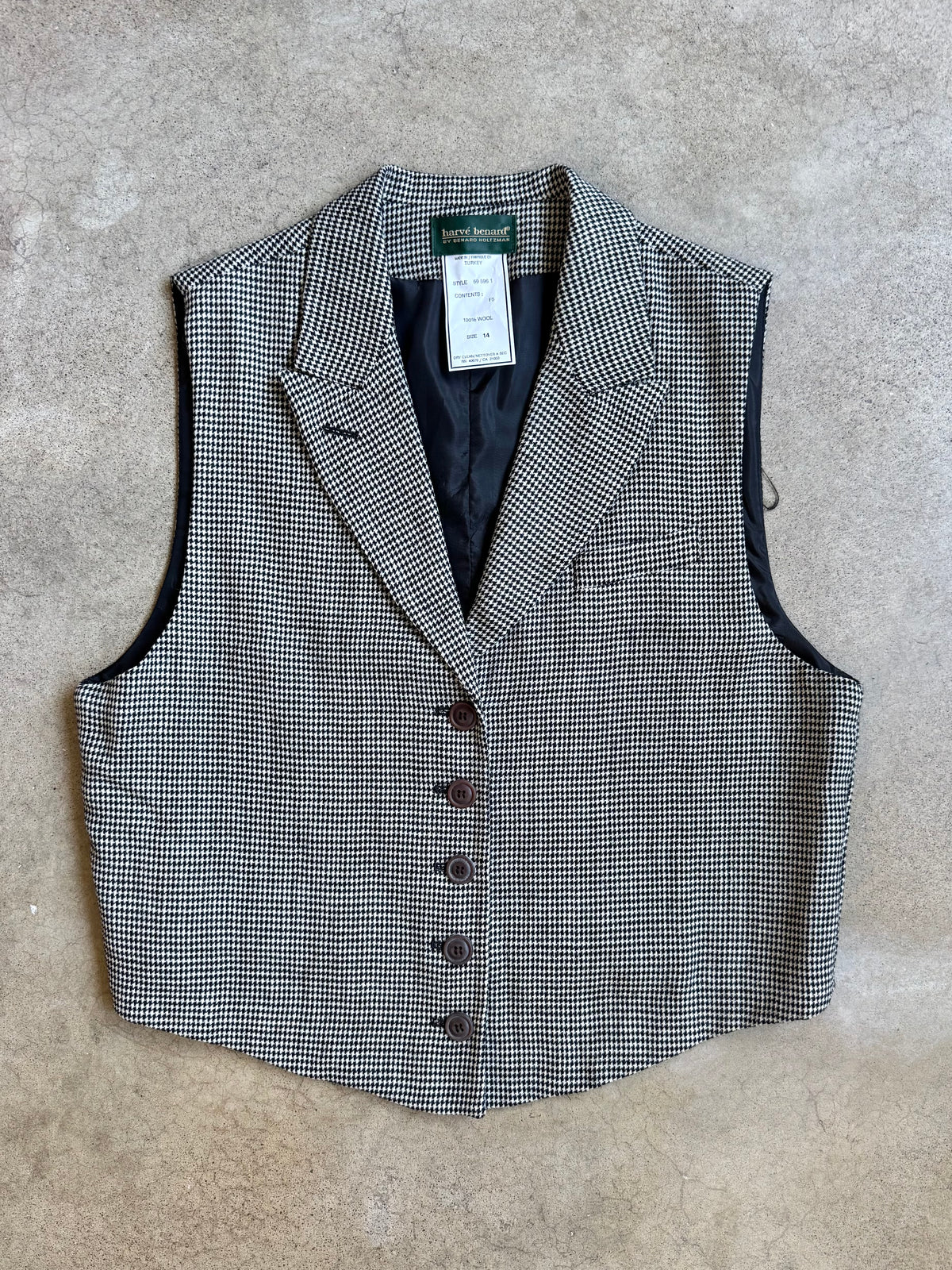 Vintage 1990s Harvé Benard Houndstooth Wool Vest | Large