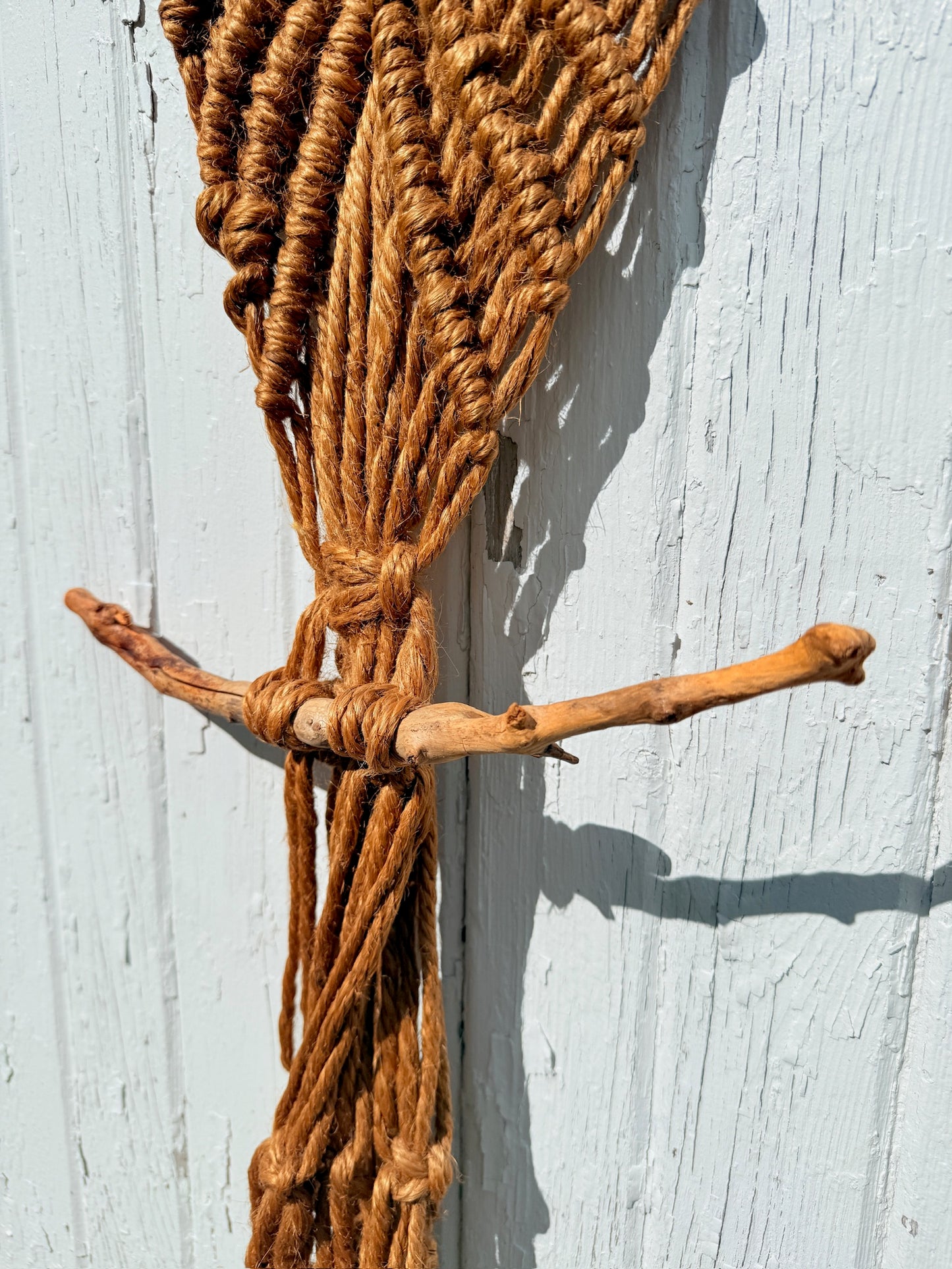 Vintage 1970s Handmade Owl Jute Macrame Plant Holder