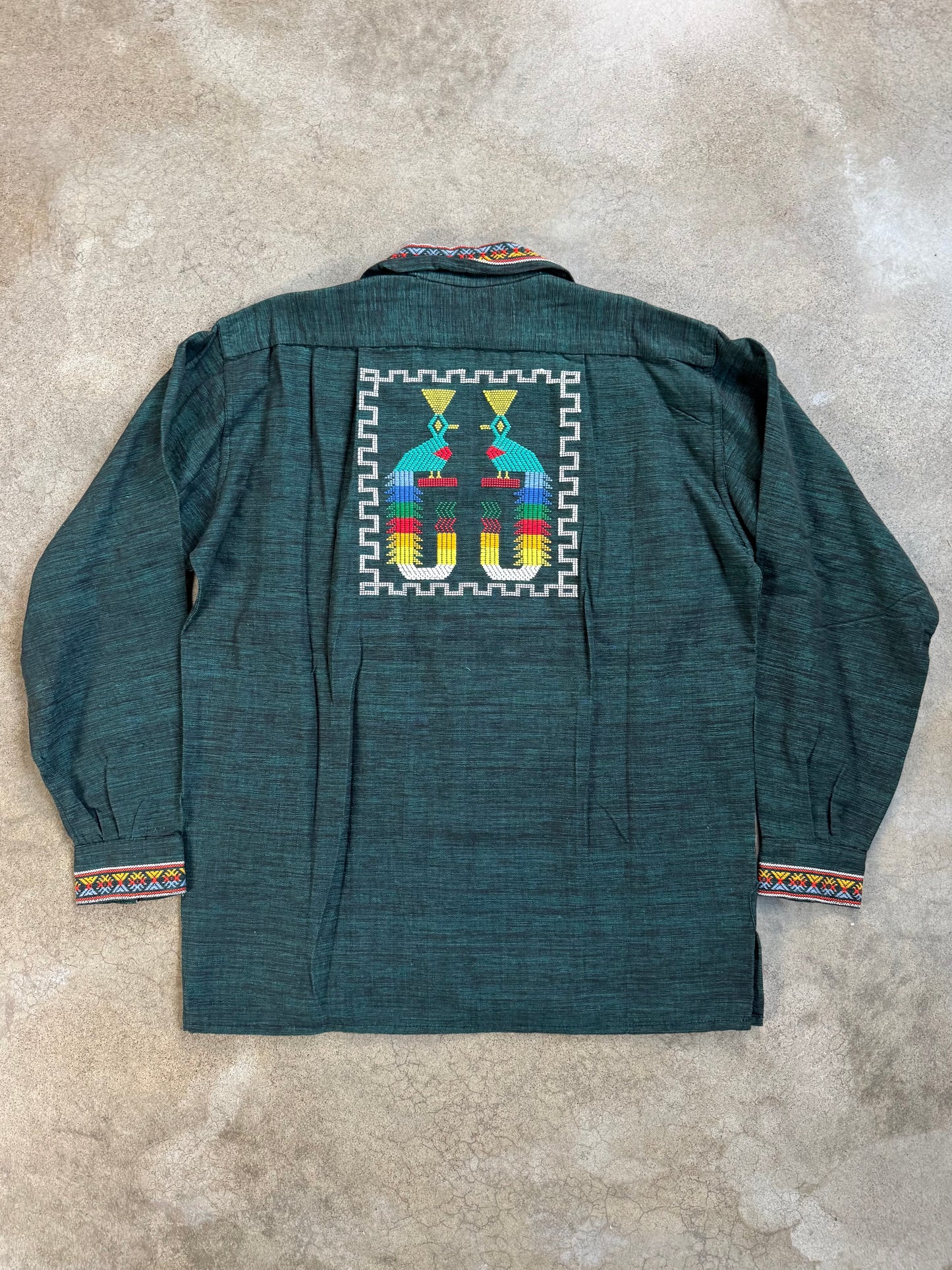 Vintage 1950s Guatemalan Quetzal Bird Hand-Embroidered Cotton Shirt | XXL