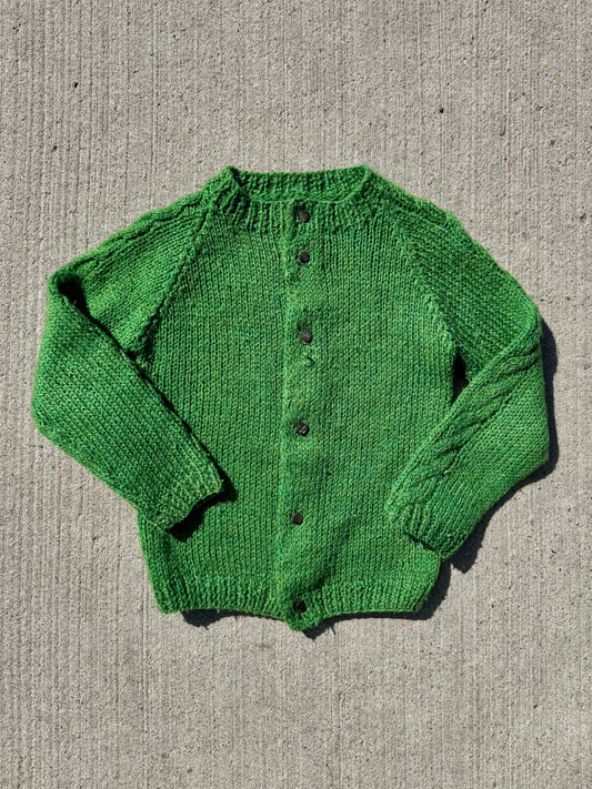 Vintage 1950s Kids’ Green Knit Cardigan | Youth XS