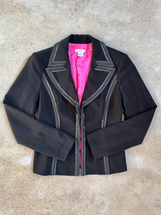 Vintage 1990s Caché Black Whipstitch Trim Suit Jacket | Small