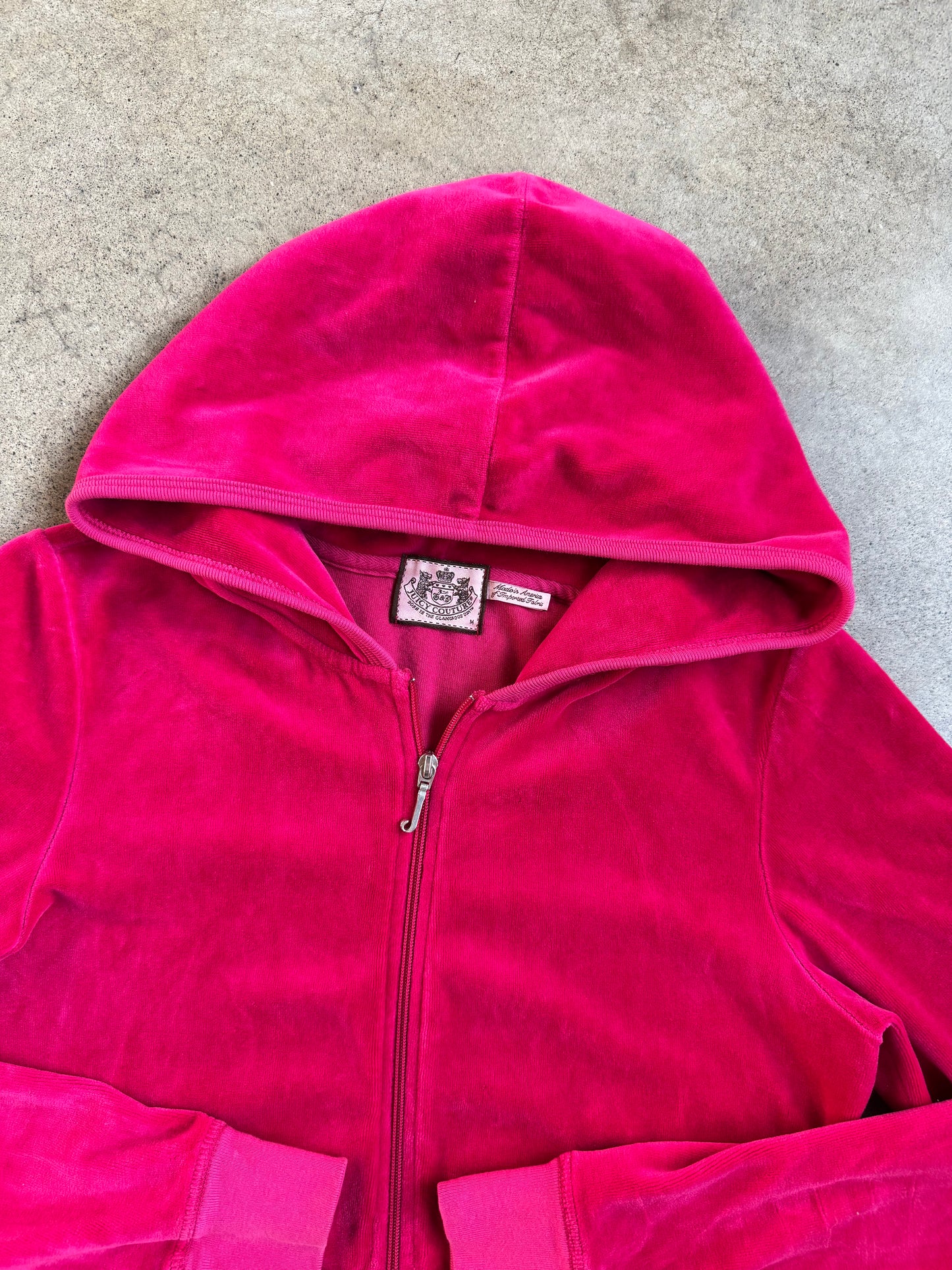 2000s Juicy Couture "Elle Woods" Bedazzled Monogram Hot Pink Velour Tracksuit | Medium