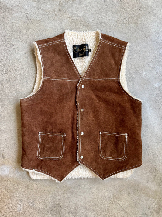 Vintage 1970s Sears “The Leather Shop” Brown Suede Sherpa Lined Vest | Medium