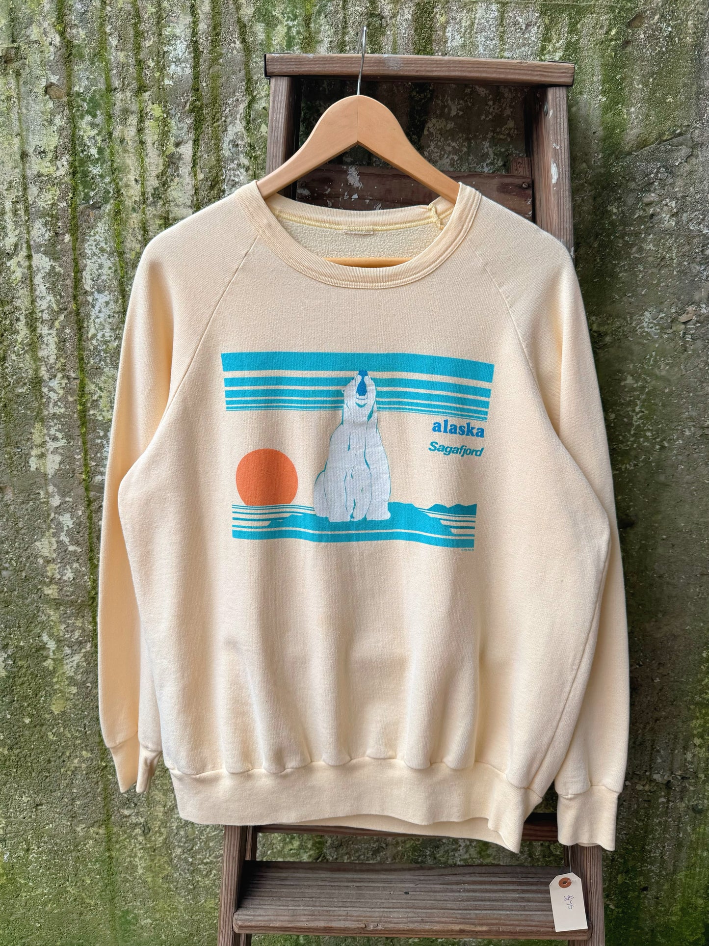 Vintage 1980s Pale Yellow Alaska Sagafjord Graphic Sweatshirt