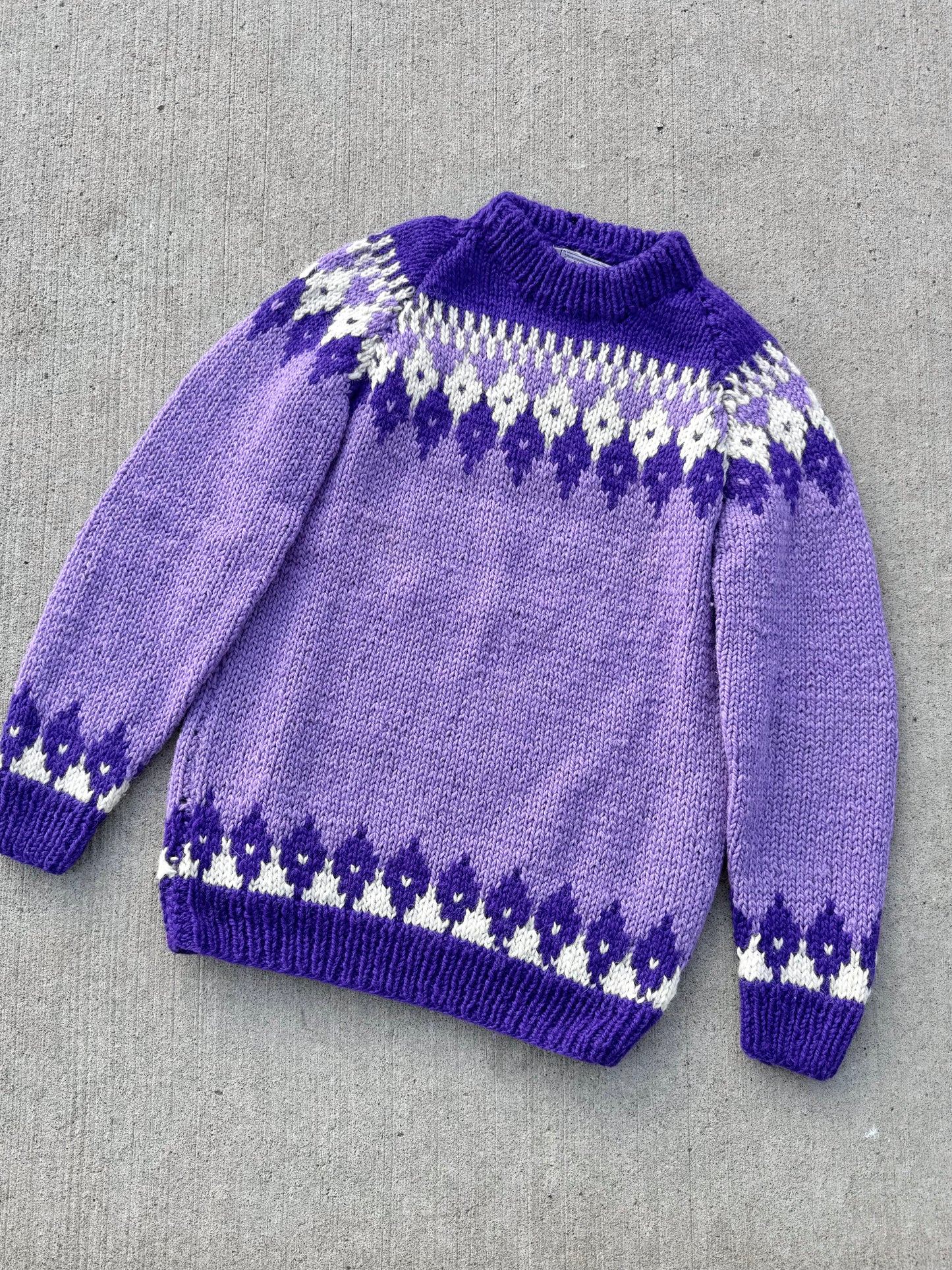 Vintage Baloglou Purple Fair Isle Wool Hand Knit Sweater | Large