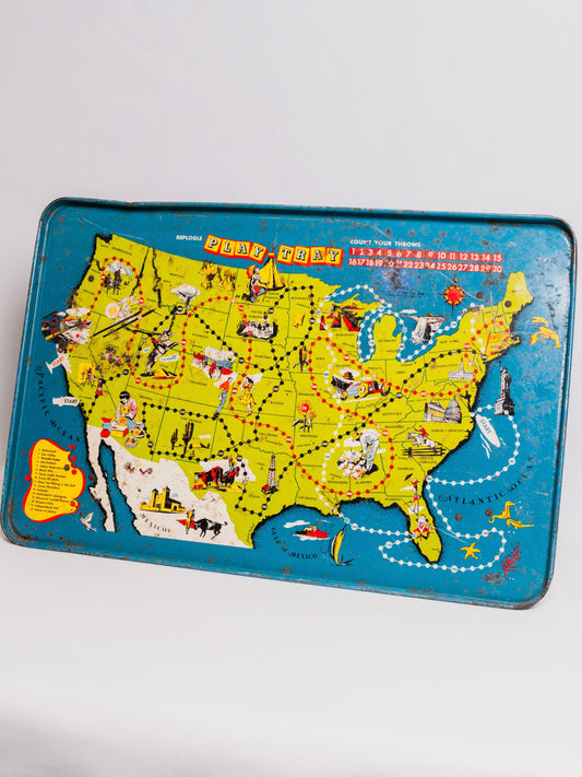 Vintage 1950s Metal USA Travel Play Tray Game