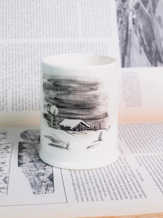 Vintage Ricky Gronewald Alaskan  “Winter Cabin” Hand-Painted Vase | Signed