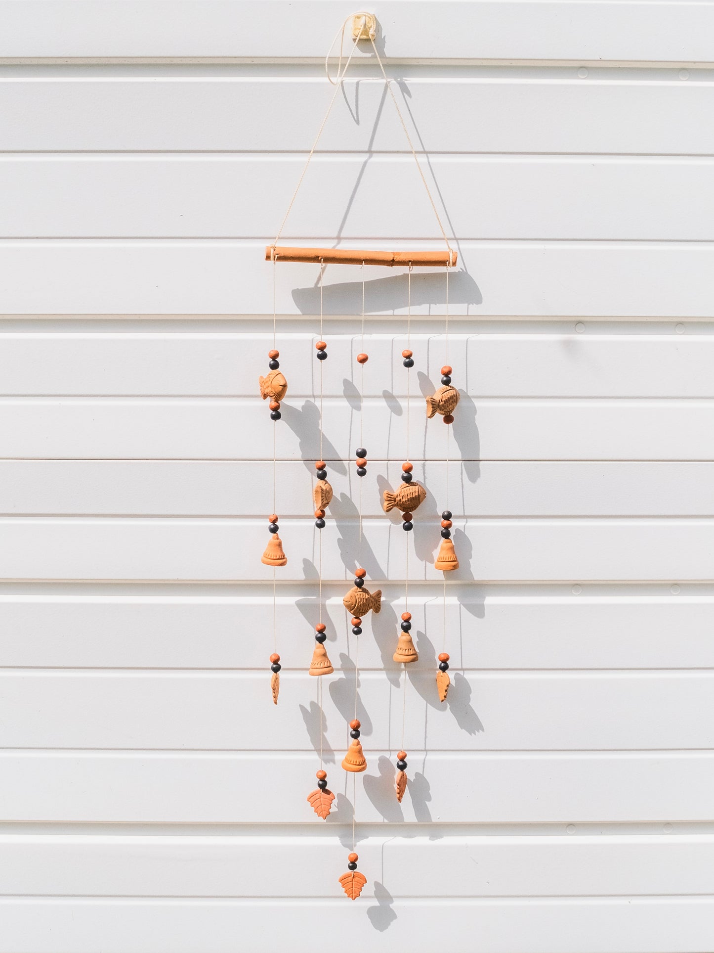 Vintage 1970s Terracotta Fish Wind Chime Wall Hanging