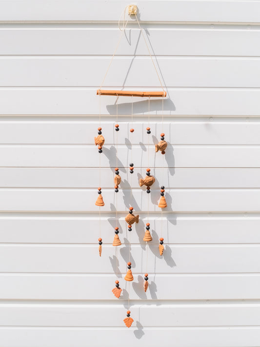 Vintage 1970s Terracotta Fish Wind Chime Wall Hanging