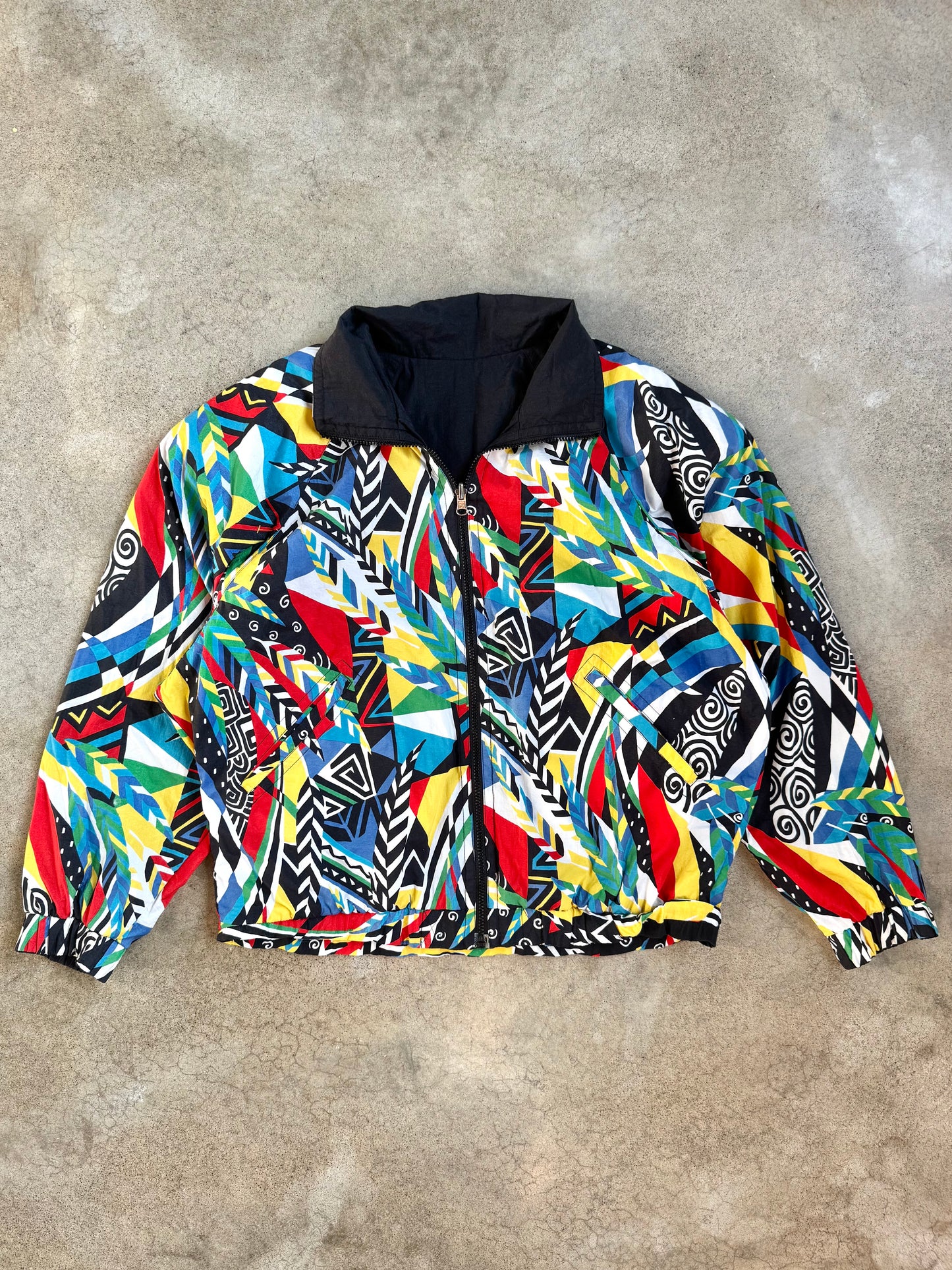 Vintage 1990s Head Reversible Geometric Zip-up Windbreaker Jacket | Large