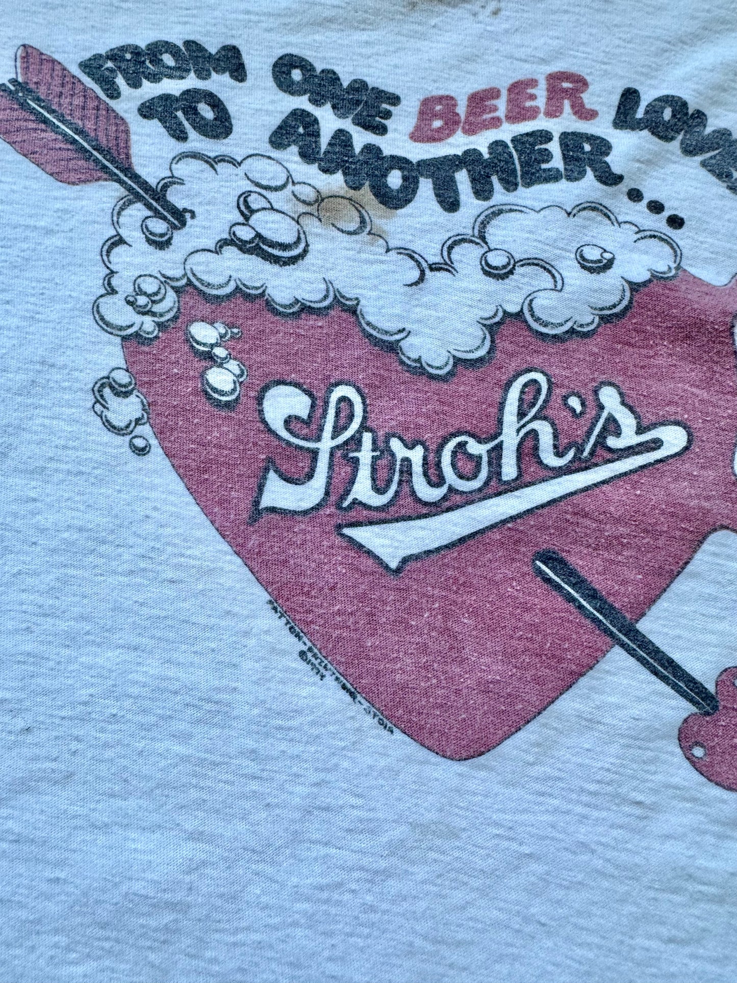 Vintage 1970s Stroh’s “One Beer Lover to Another” Distressed Graphic Tee | Small