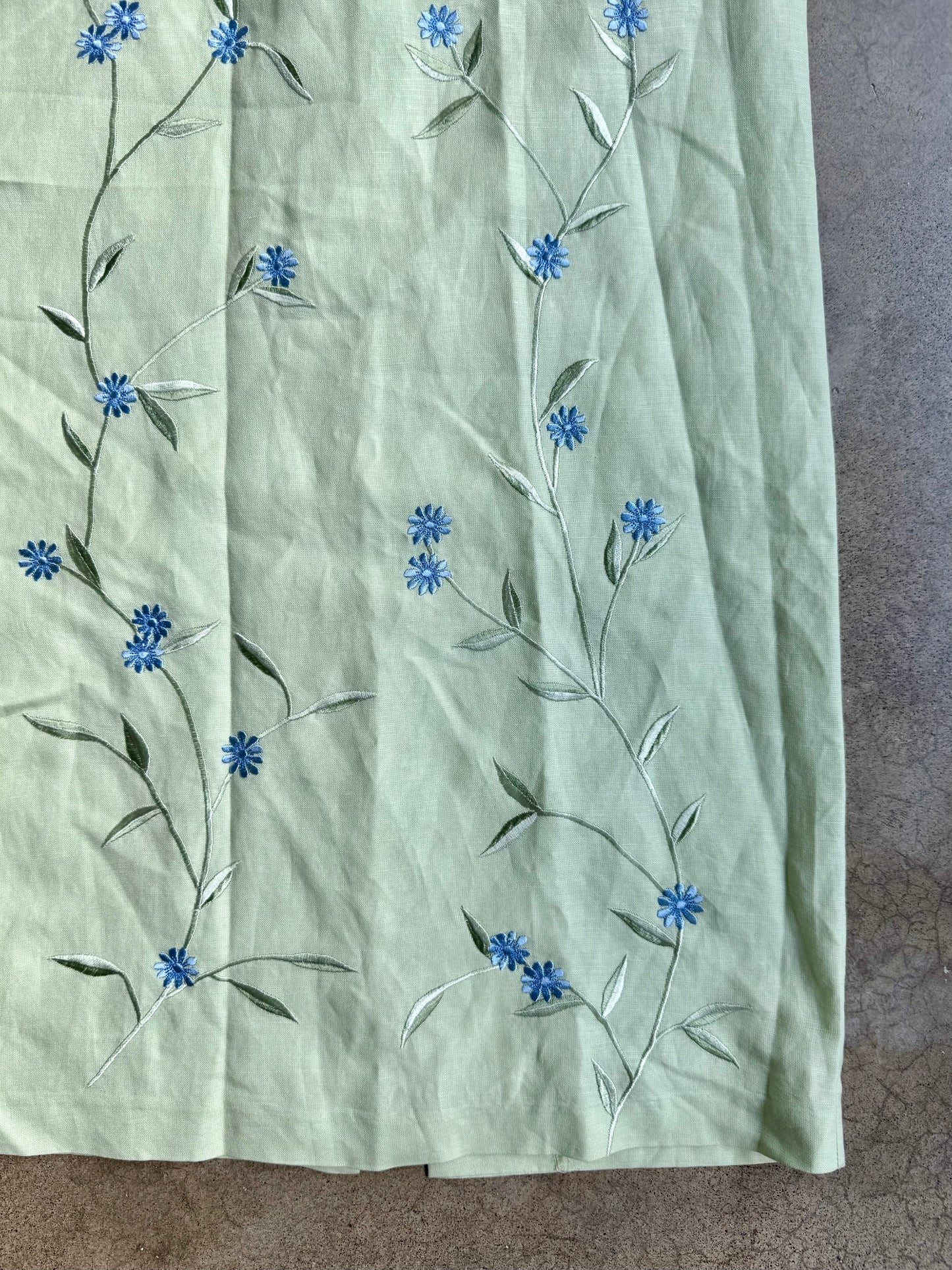 Vintage Plaza South Green & Blue Floral Embroidered Linen-Blend Maxi Dress | Small