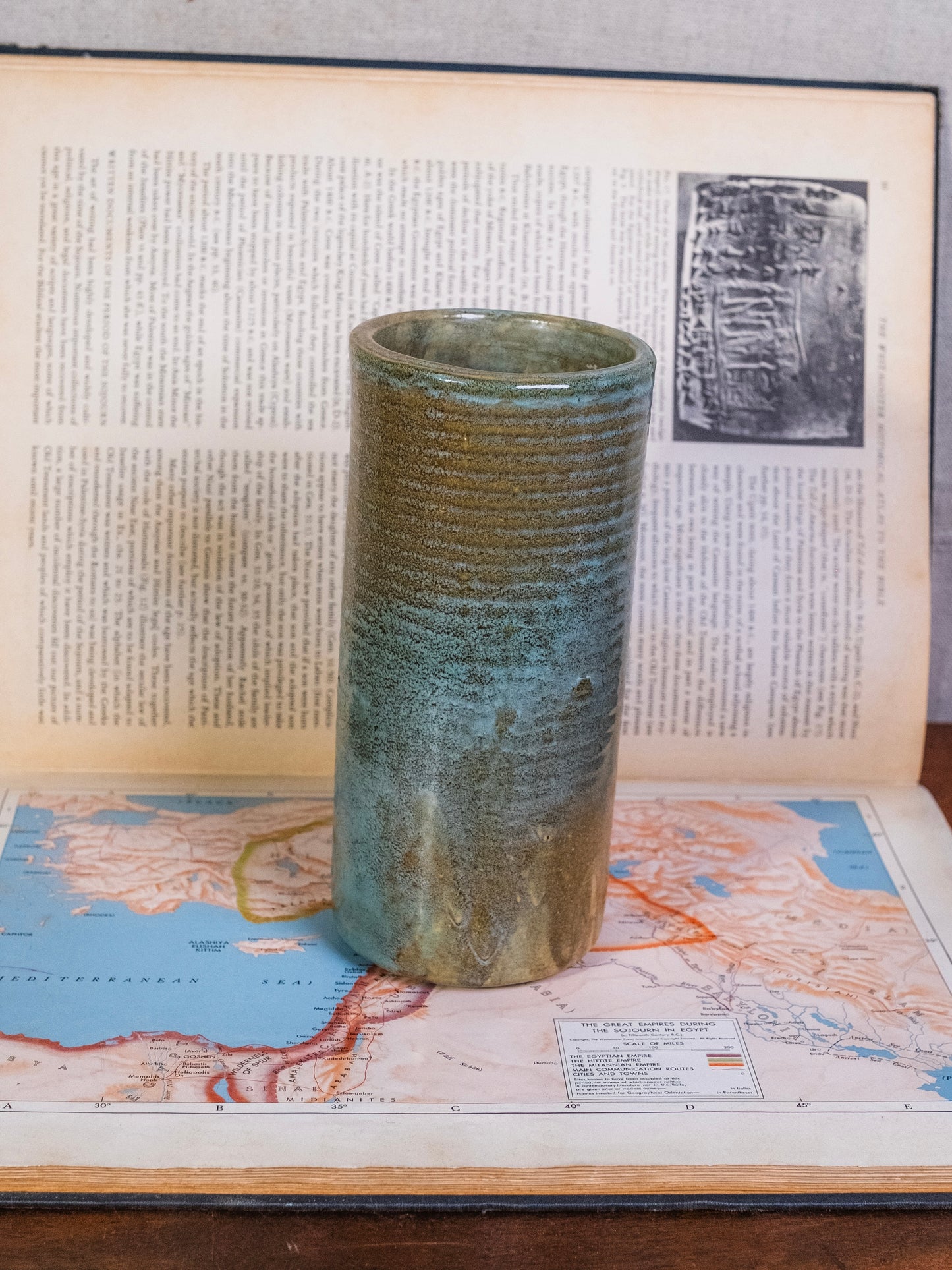 Vintage Zanesville Pottery Ribbed Cylinder Vase