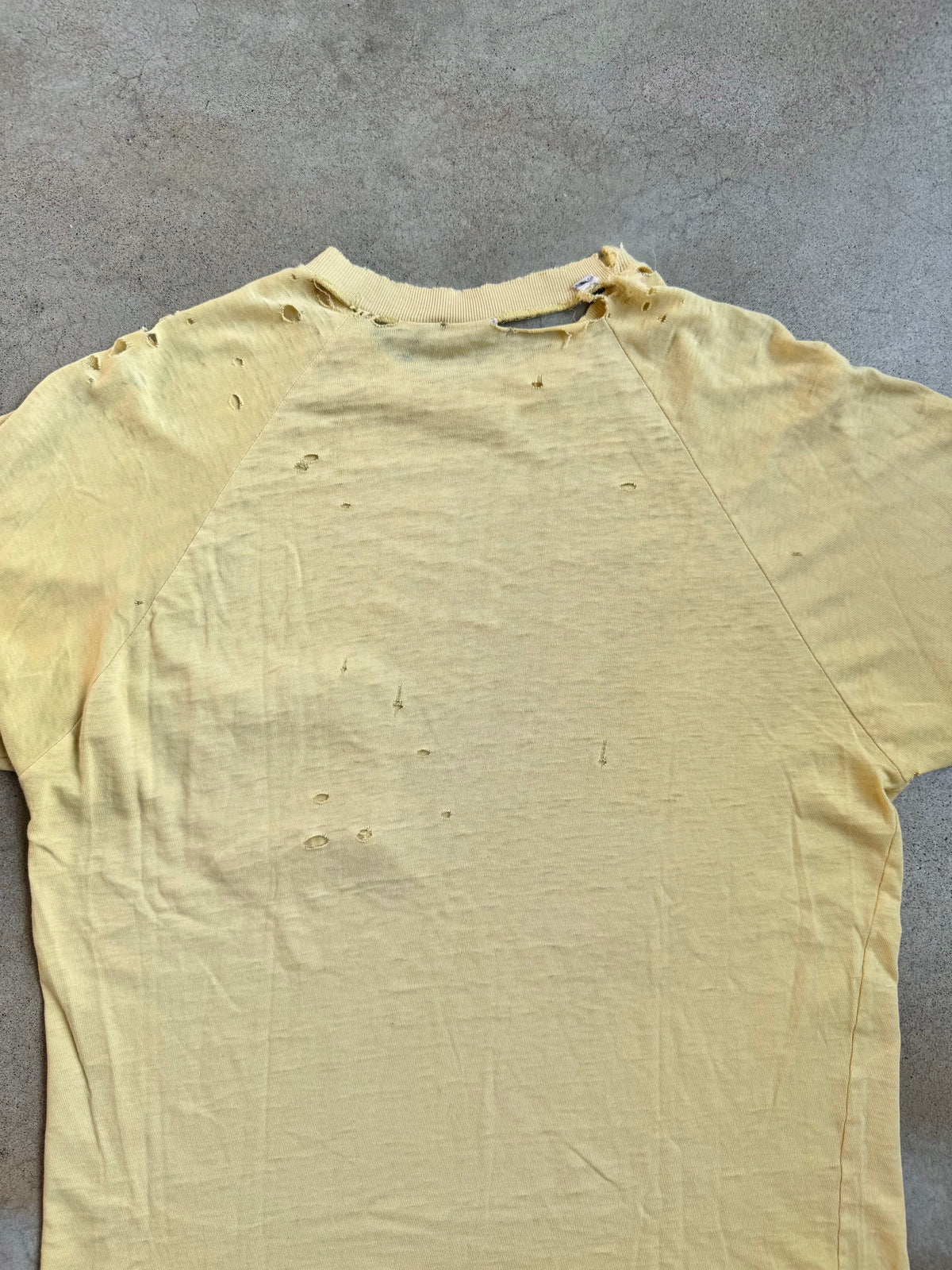 Vintage 1960s Monogram Collection Yellow Distressed Cotton Pocket Tee | Large