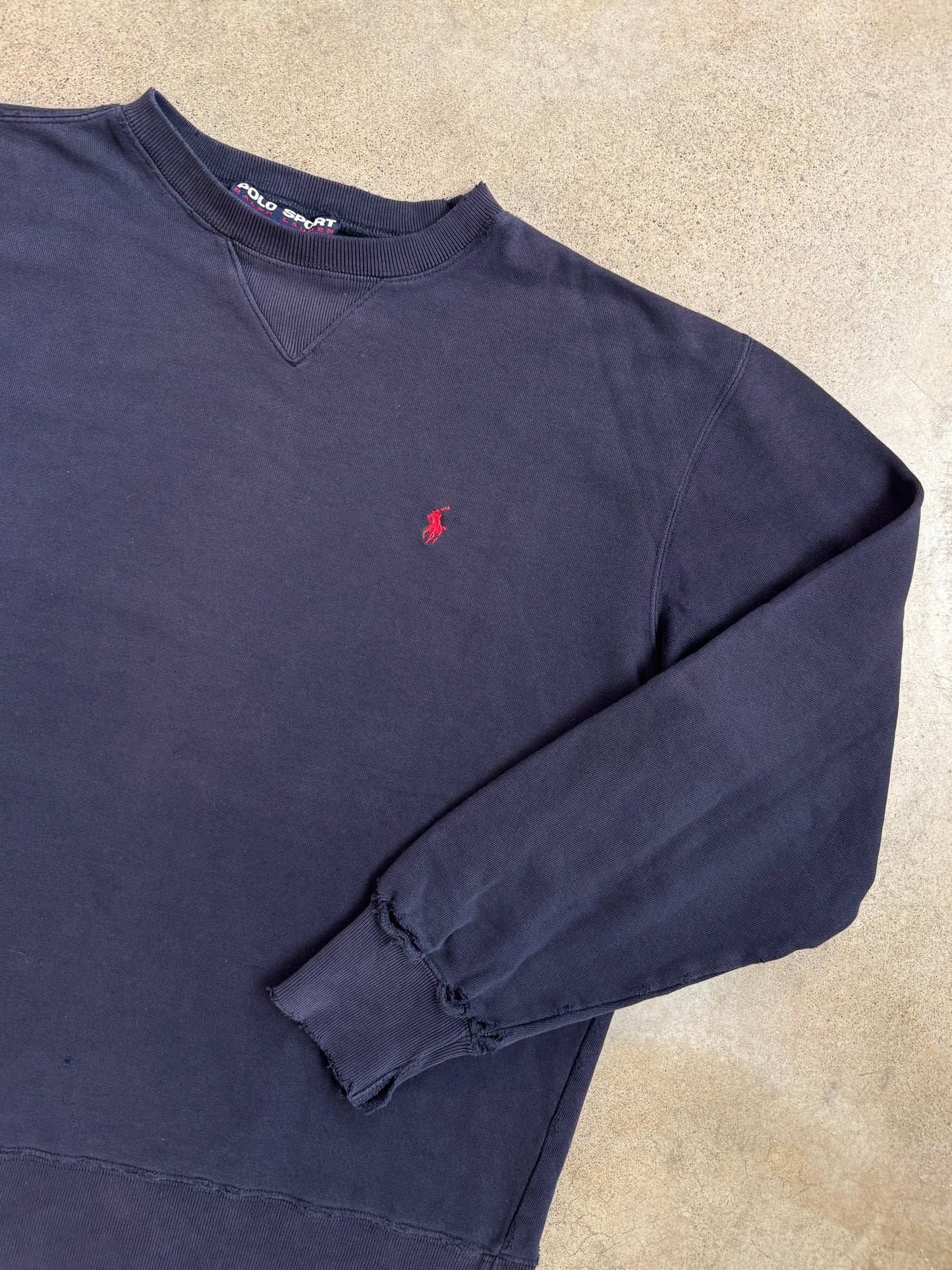 Vintage 1990s Polo Sport Navy Blue Distressed Crewneck Sweatshirt | Medium
