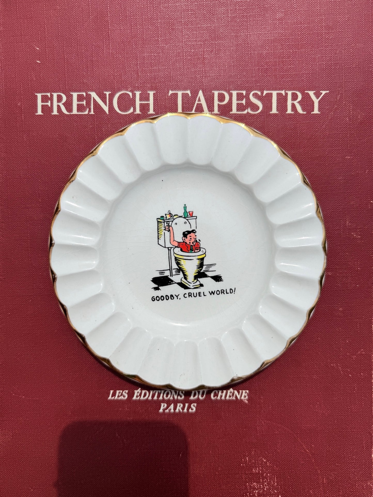 Vintage 1950s "Goodbye, Cruel World" Ceramic Ashtray