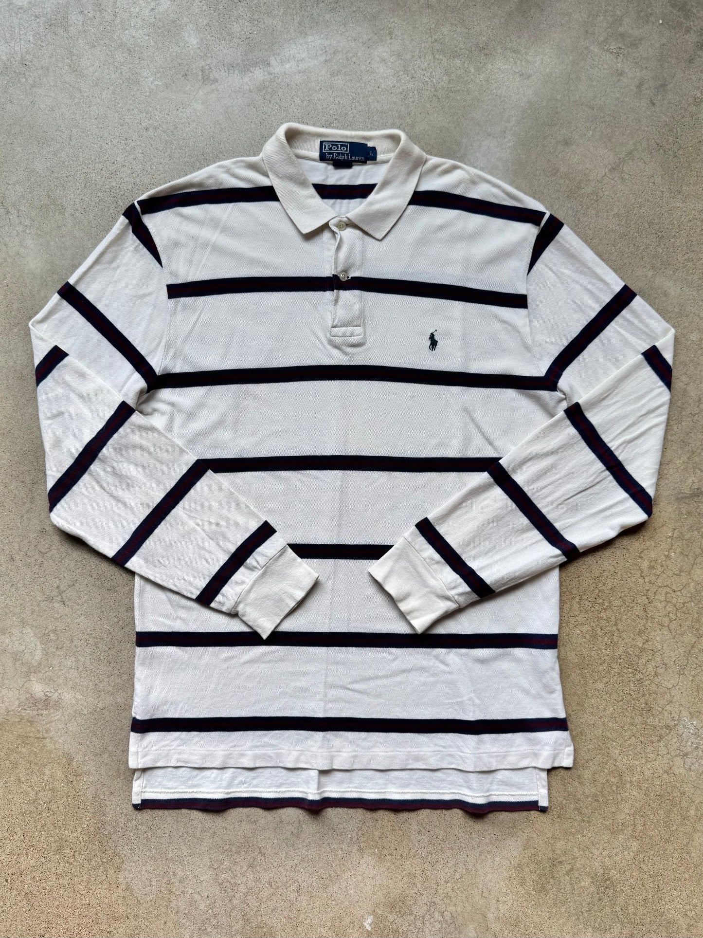 Vintage 1990s Polo Ralph Lauren Rugby Stripe Long Sleeve Polo Shirt | Large
