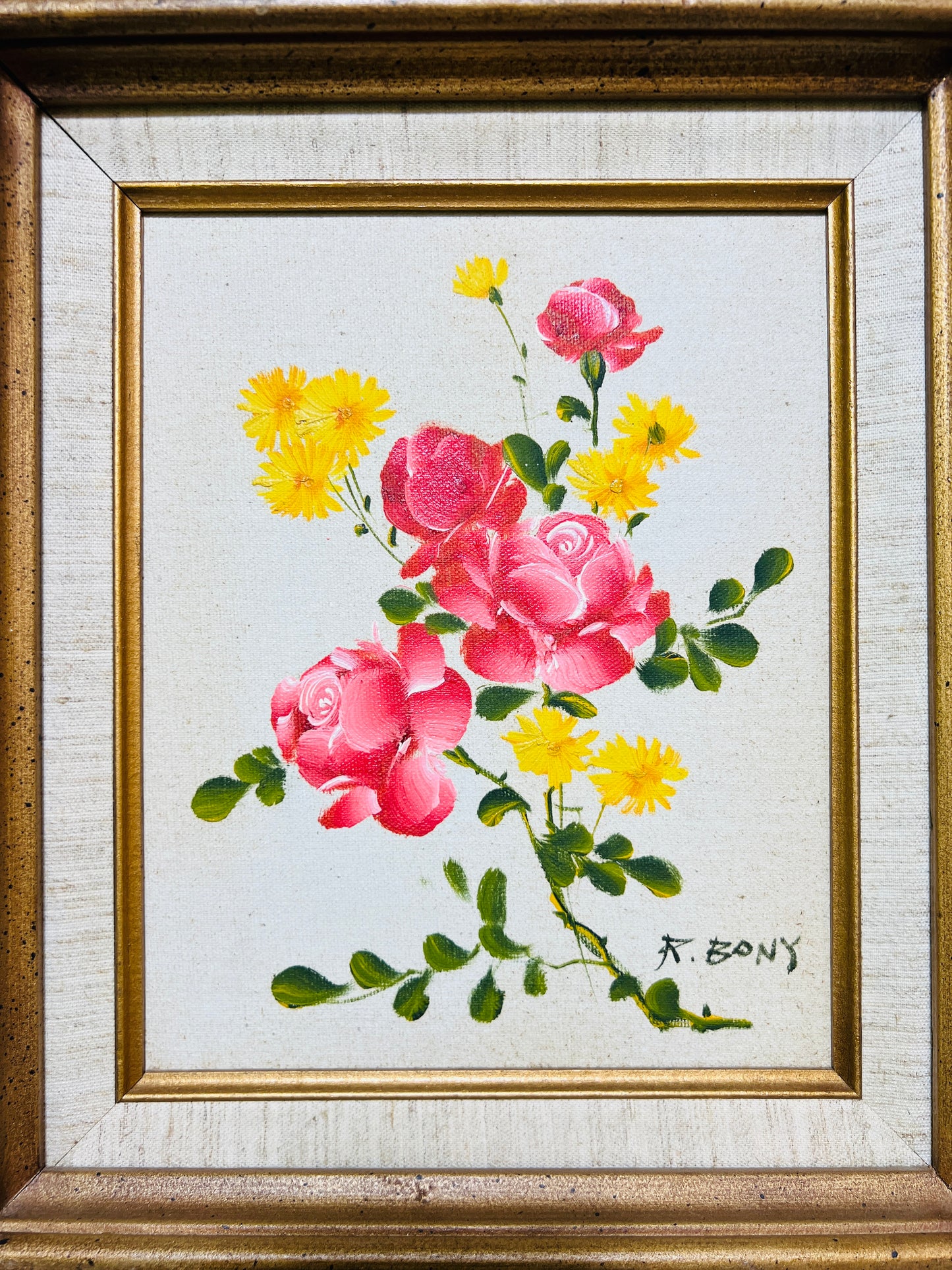 Vintage 1960s Floral Canvas Framed Oil Painting