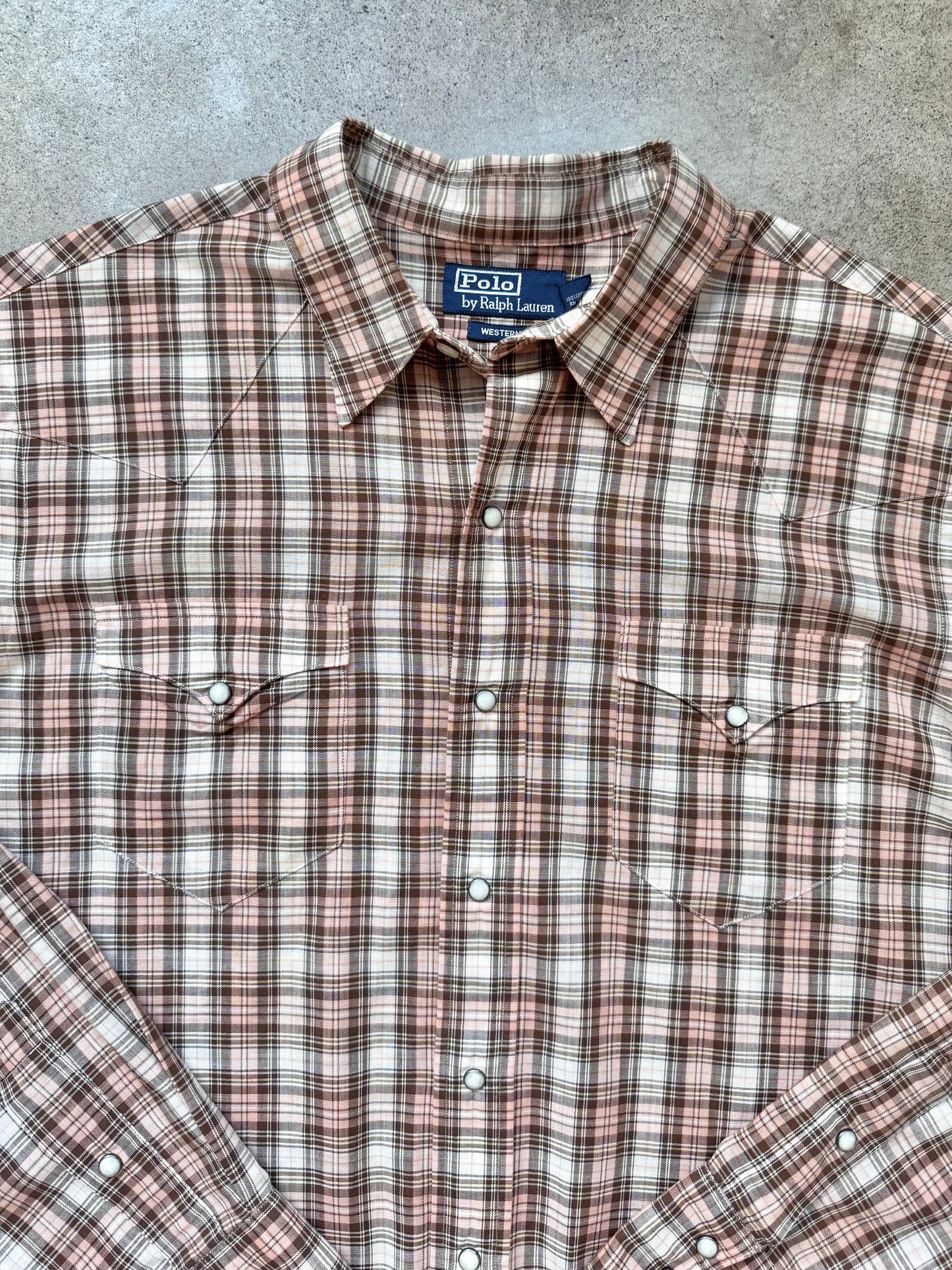 Vintage Polo Ralph Lauren Western Brown Plaid Pearl Snap Shirt | XL