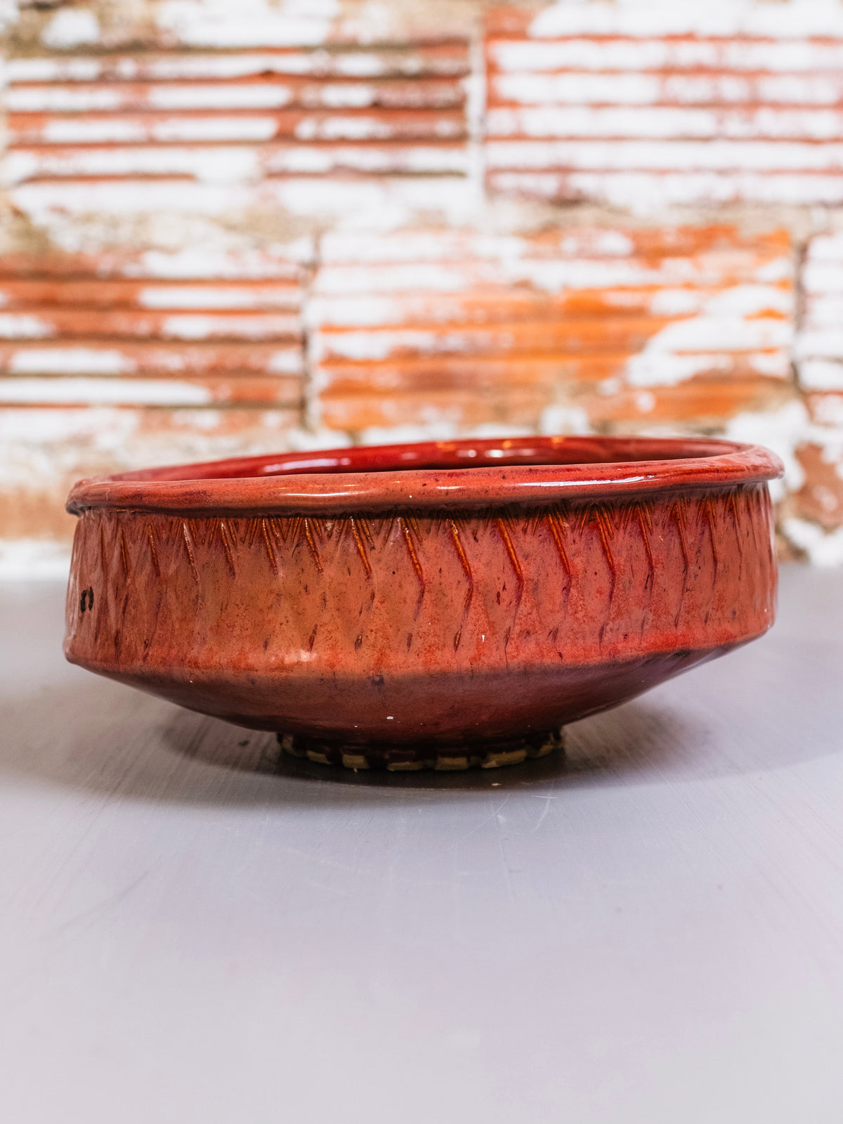 Vintage Studio Pottery Red Glazed Centerpiece Bowl