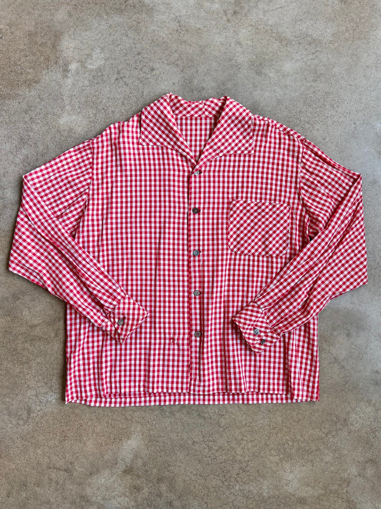 Vintage 1950s Red Gingham Button-Up Shirt | XXL
