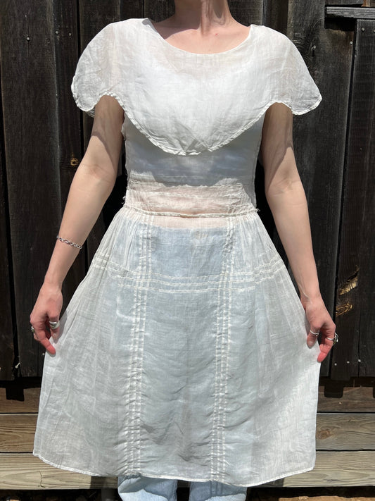 Antique Edwardian Sheer Collared Dress | Small