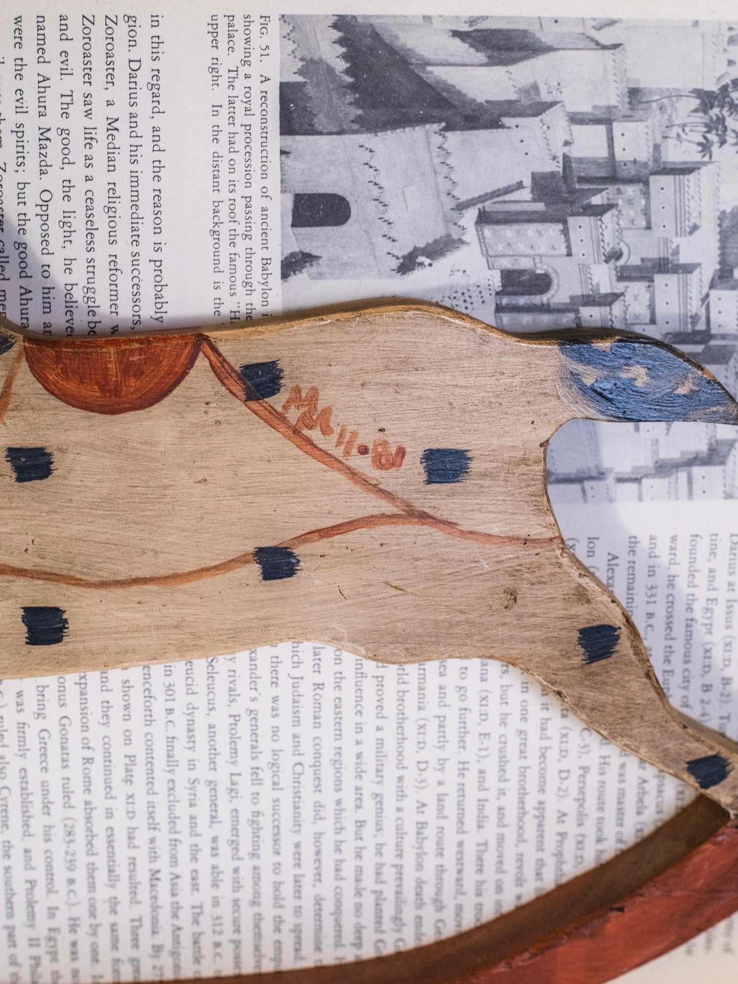 Vintage 1980s Handmade Painted Wood Folk Art Rocking Horse