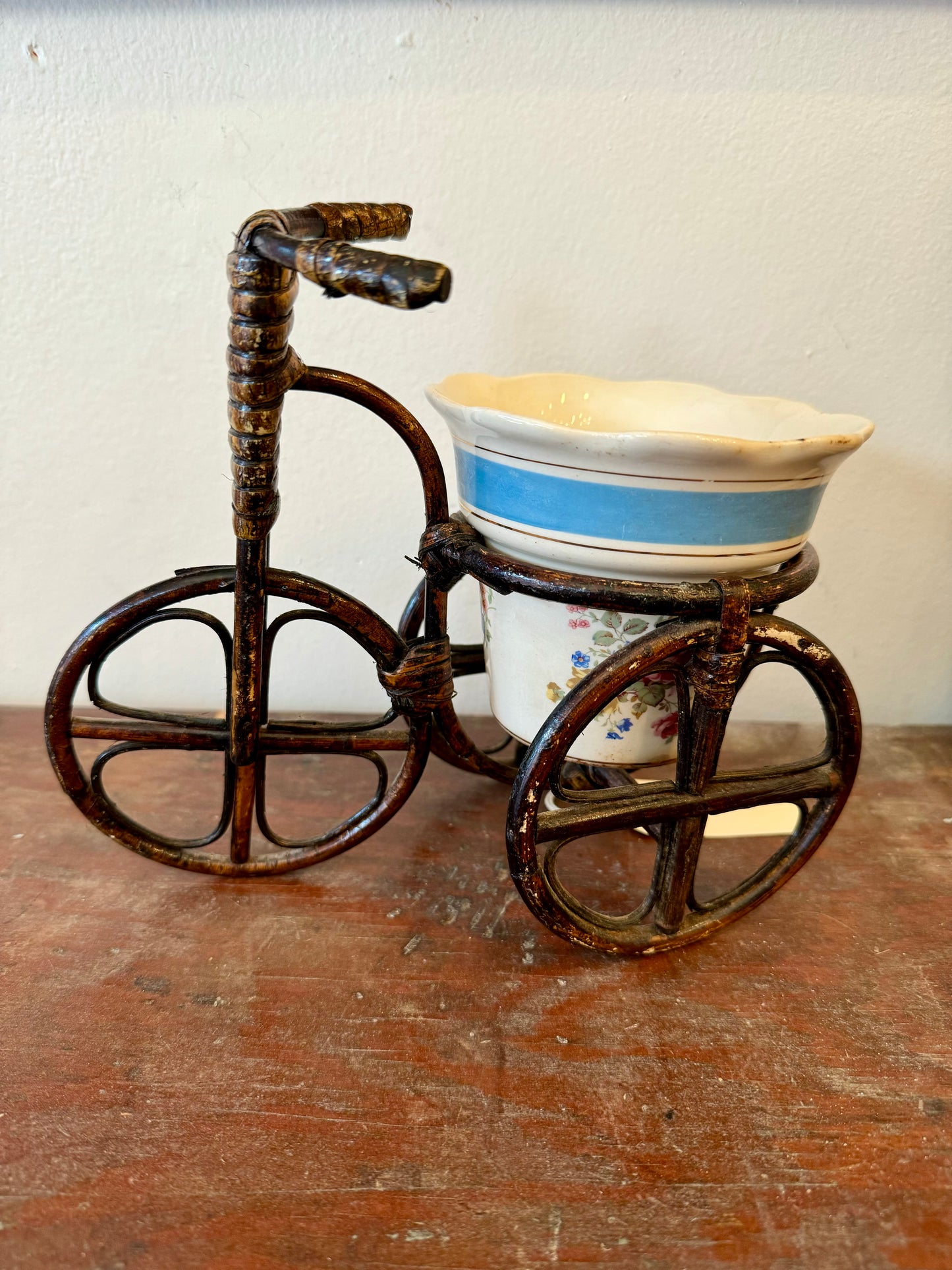 Vintage Rattan Bicycle Planter