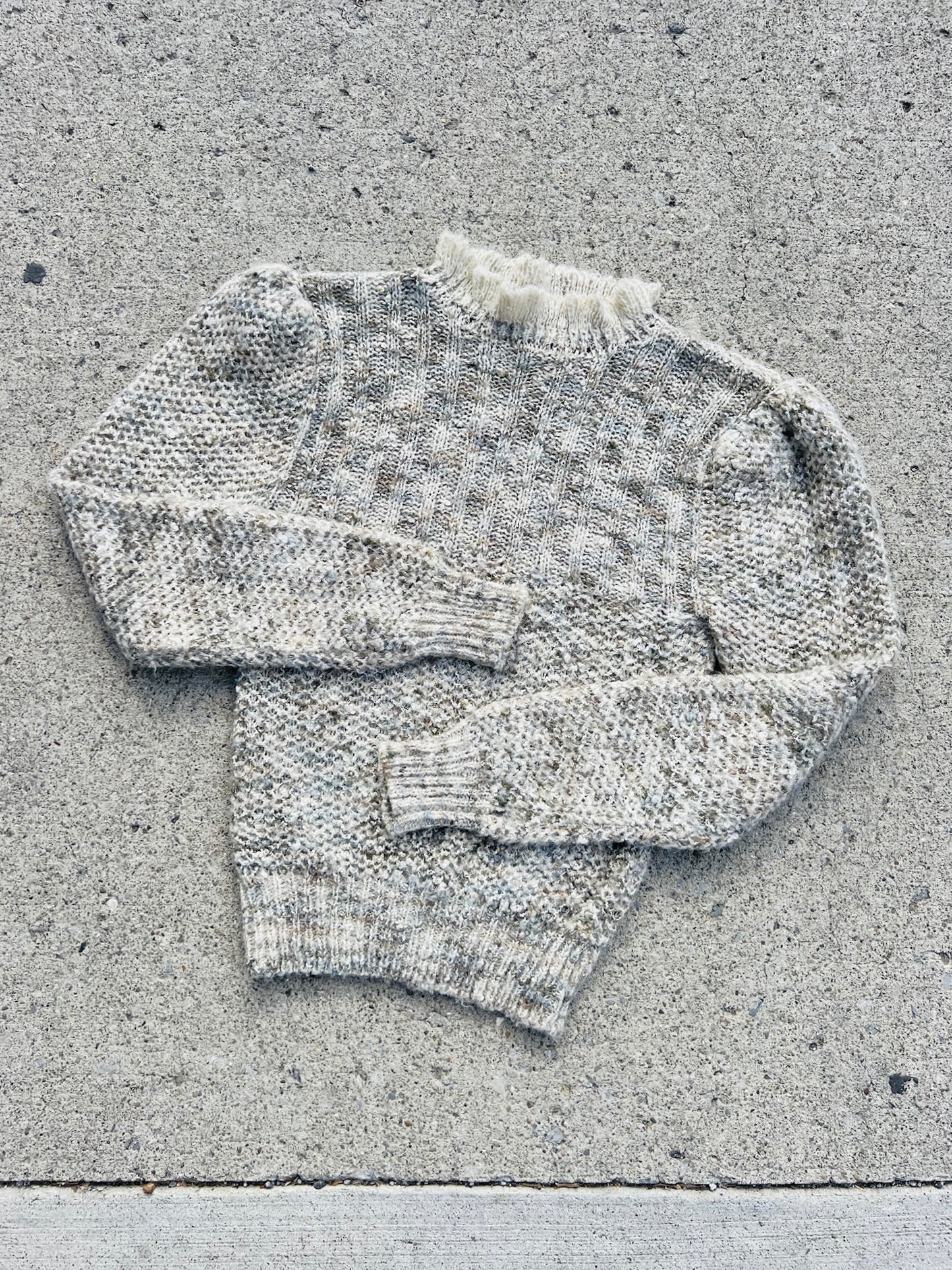 Vintage 1980s Ruffle High Neck Marled Knit Sweater | Small