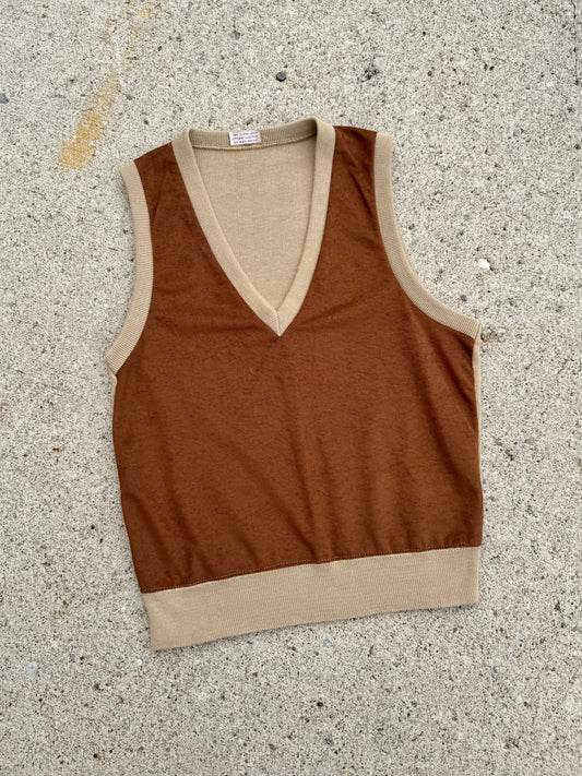 Vintage 1970s Two-Tone Faux Suede Sweater Vest | S/M