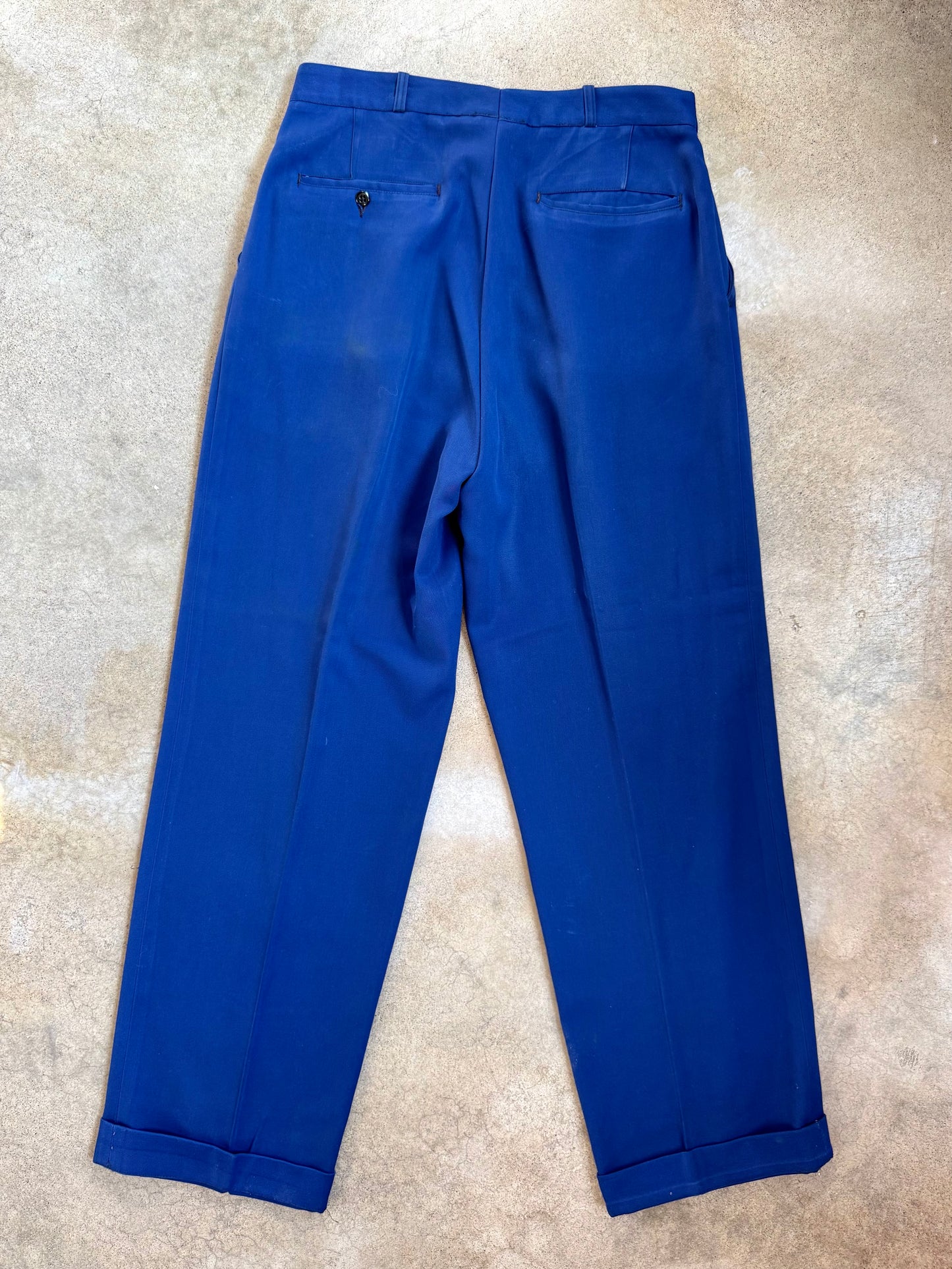 Vintage 1950s Riverside Masterbilt Royal Blue High-Waist Pleated Trousers | Waist 32”