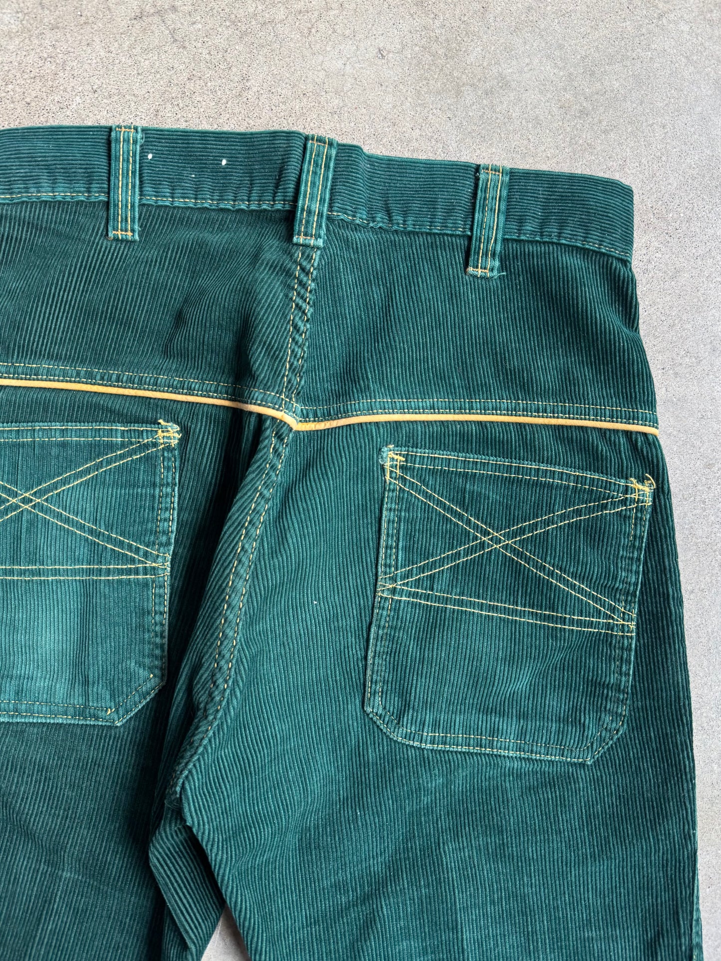 Vintage 1960s Western Green Corduroy Flared Pants | Waist 30”